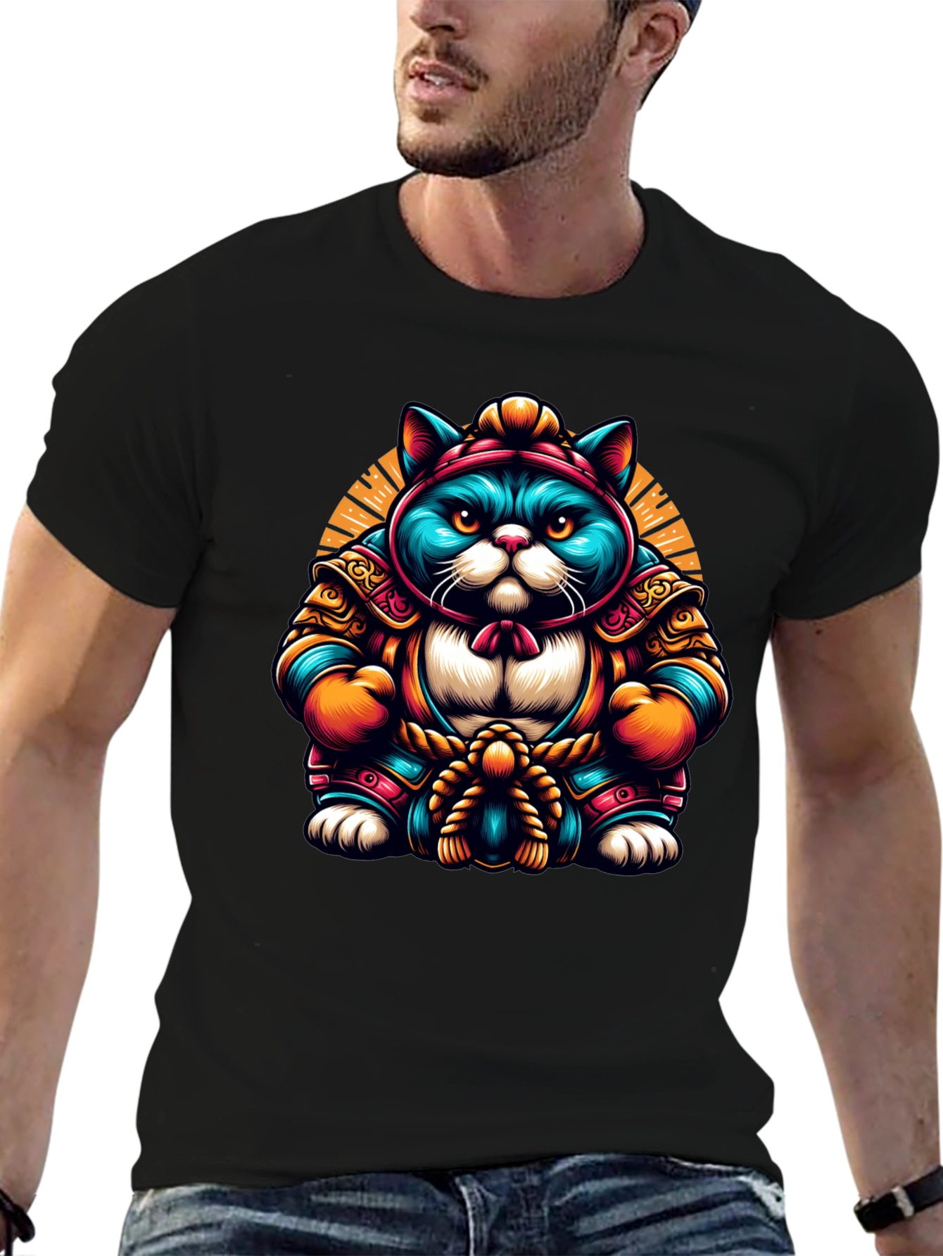 Samurai Cat Graphic Tee - Cool and Unique Design