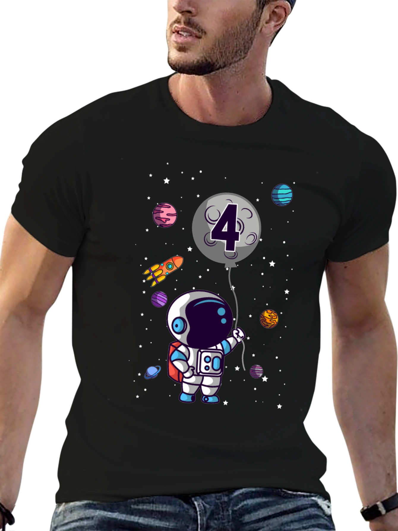 Astronaut 4th Birthday T-Shirt Space Theme