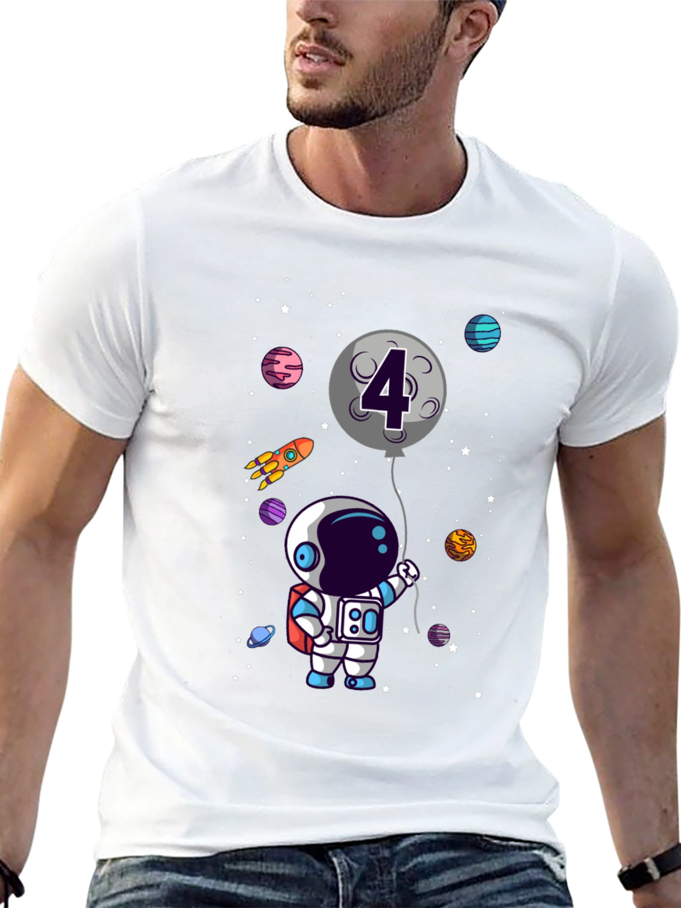 Astronaut 4th Birthday T-Shirt Space Theme