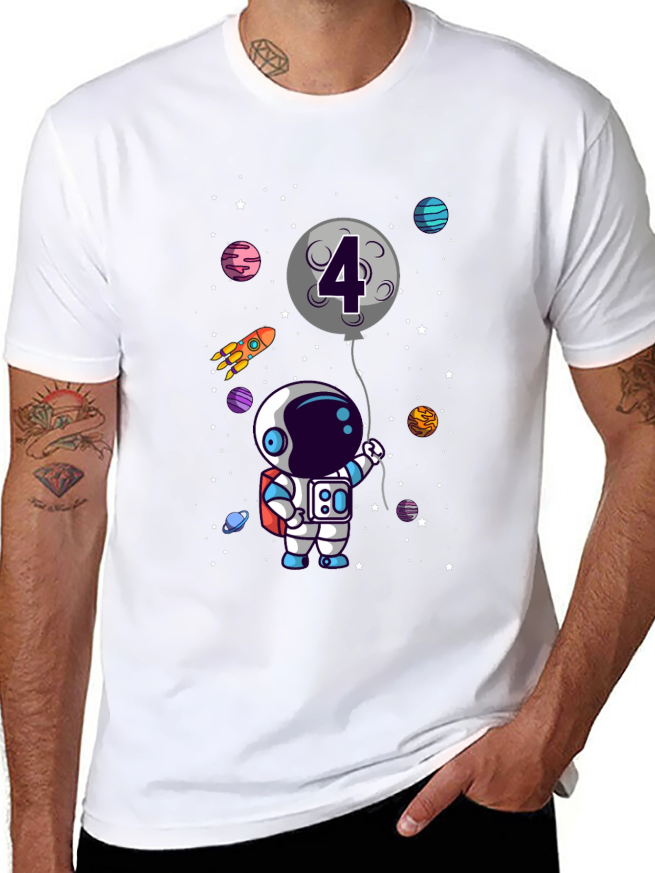 Astronaut 4th Birthday T-Shirt Space Theme