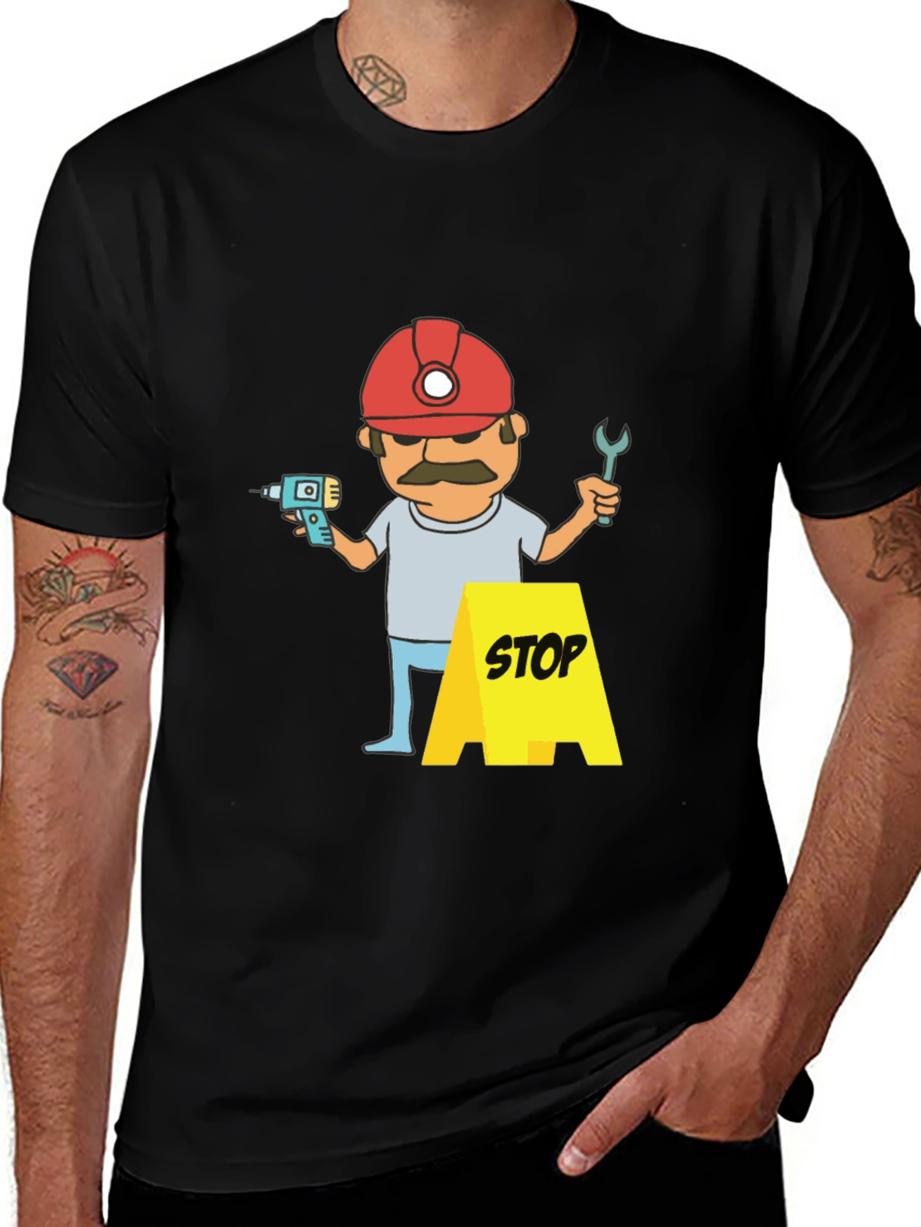Construction Worker Graphic T-Shirt - Black