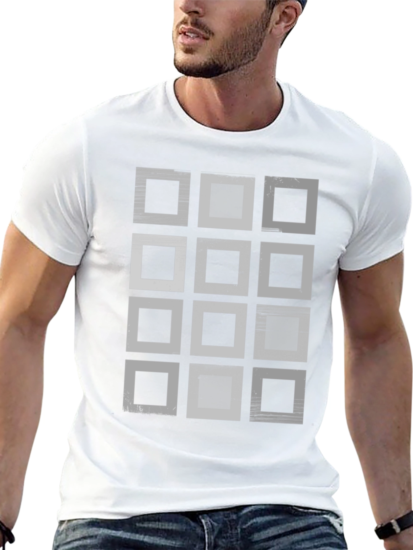 Abstract Geometric Squares Graphic Print Black T-Shirt