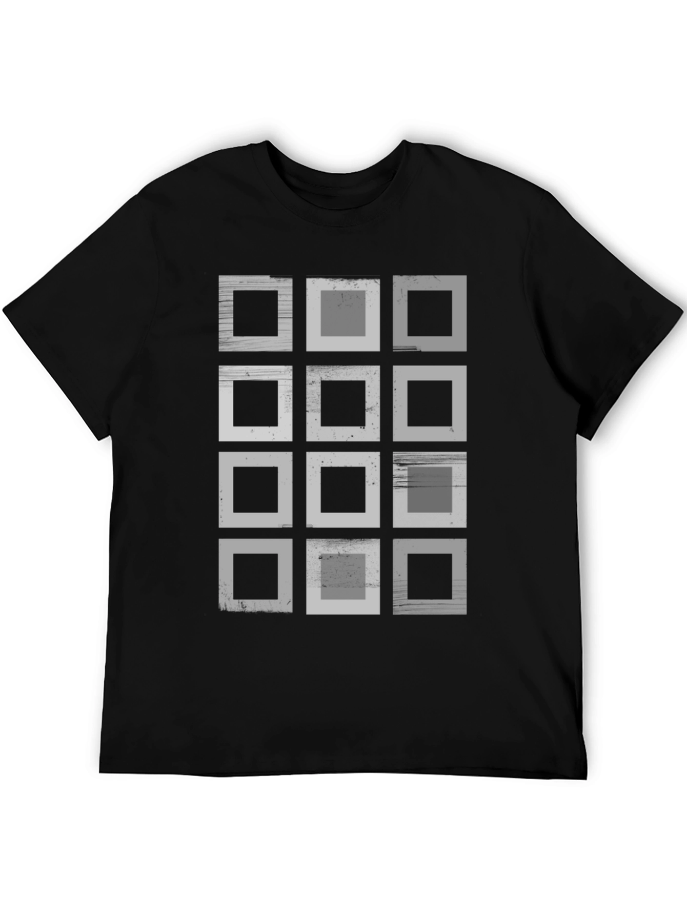 Abstract Geometric Squares Graphic Print Black T-Shirt