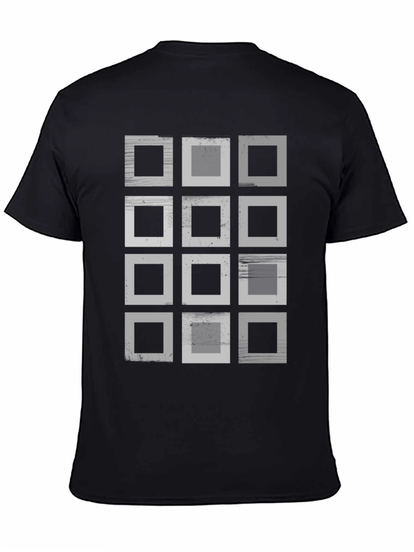 Abstract Geometric Squares Graphic Print Black T-Shirt