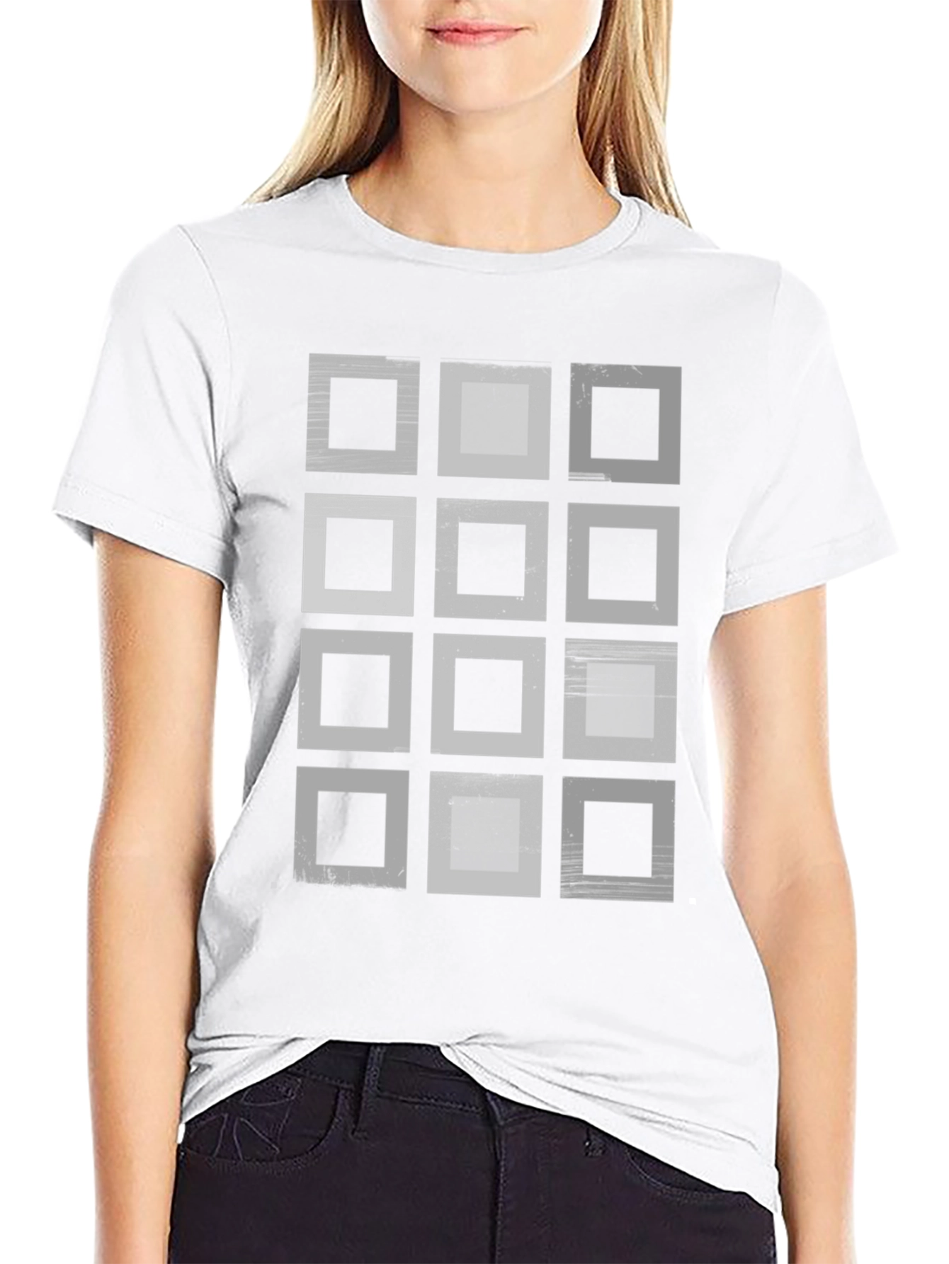Abstract Geometric Squares Graphic Print Black T-Shirt