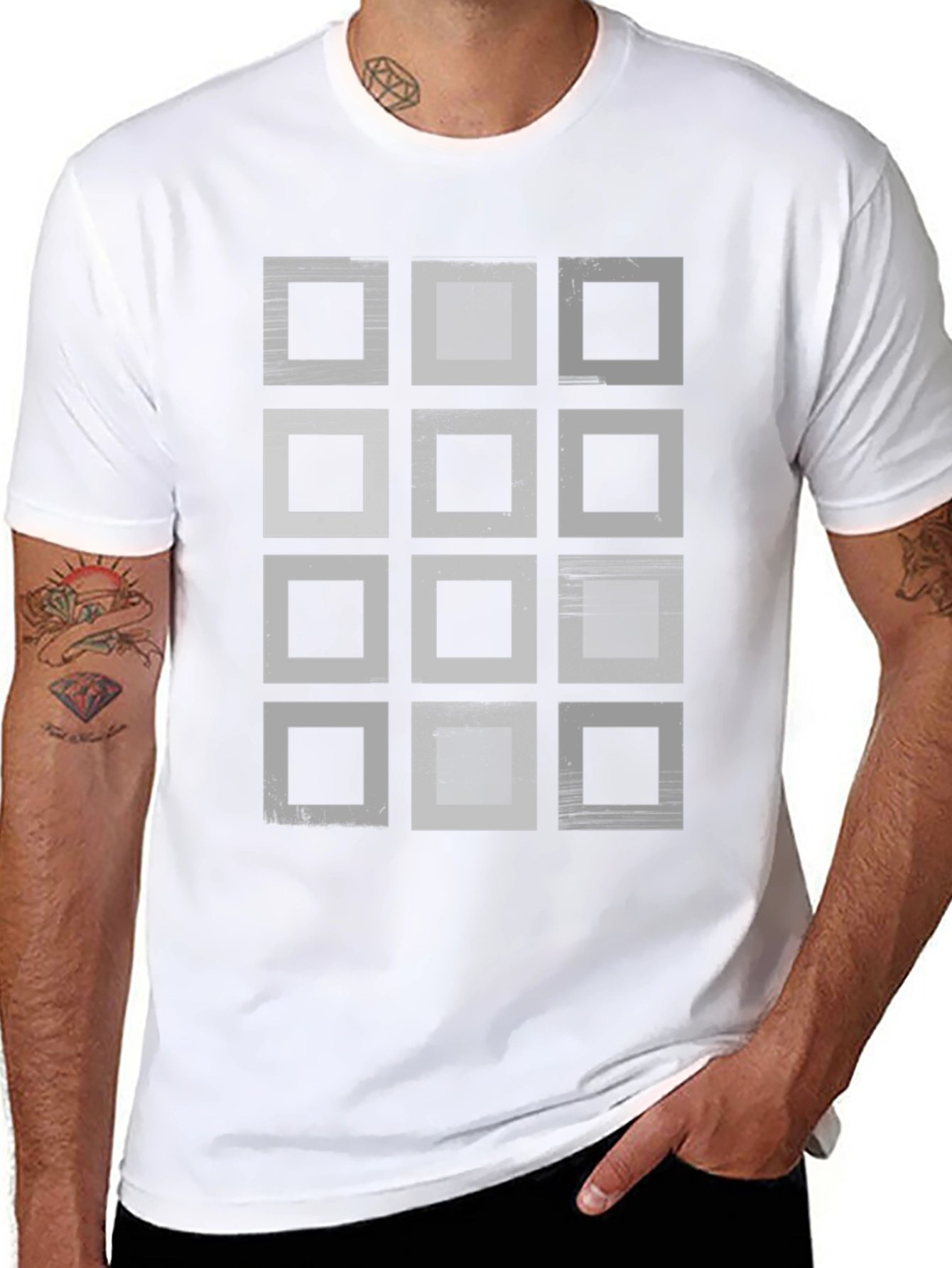 Abstract Geometric Squares Graphic Print Black T-Shirt