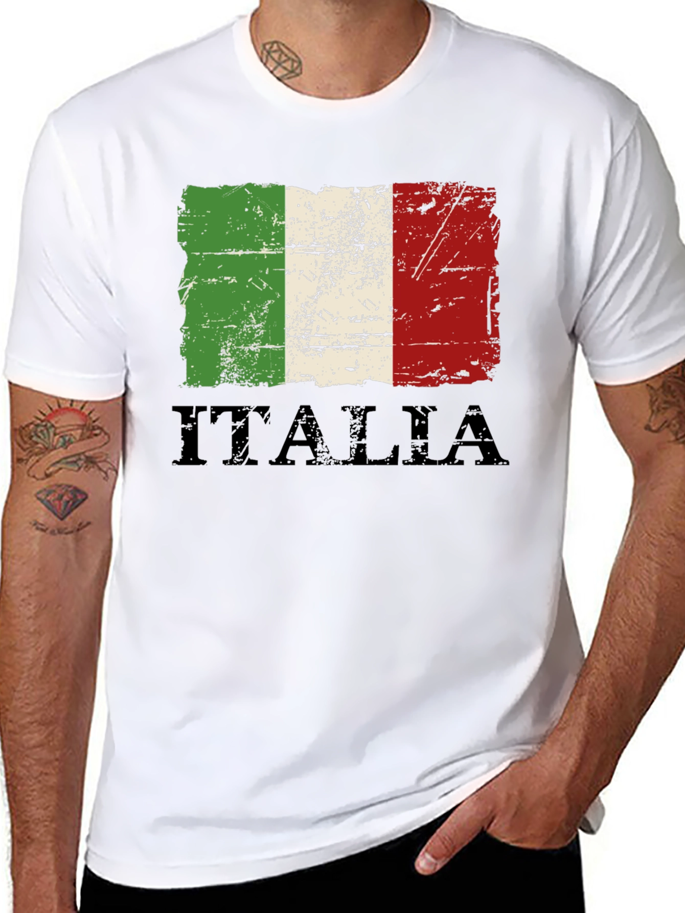 Italia Flag Distressed Graphic T-Shirt