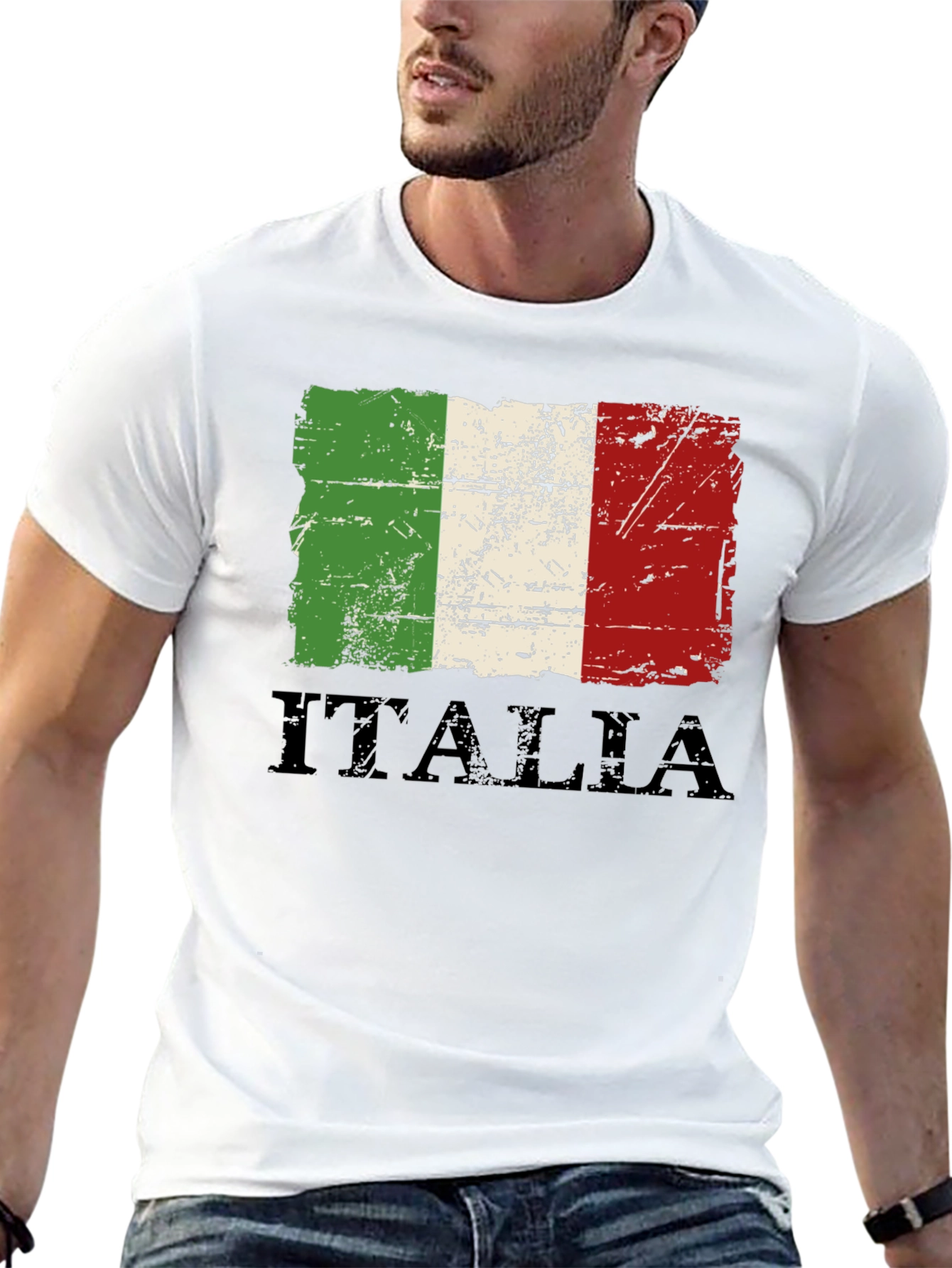 Italia Flag Distressed Graphic T-Shirt