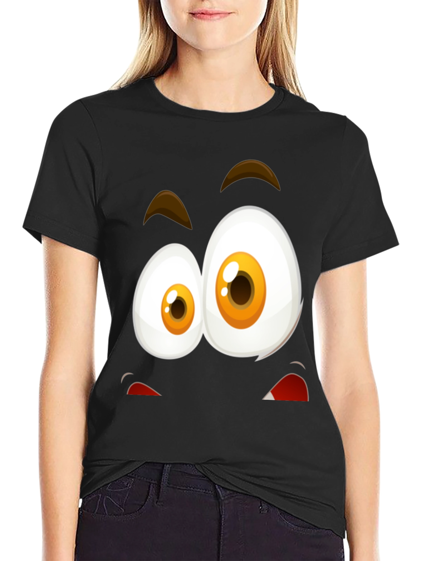 Funny Face Graphic T-Shirt - Black Cotton Blend