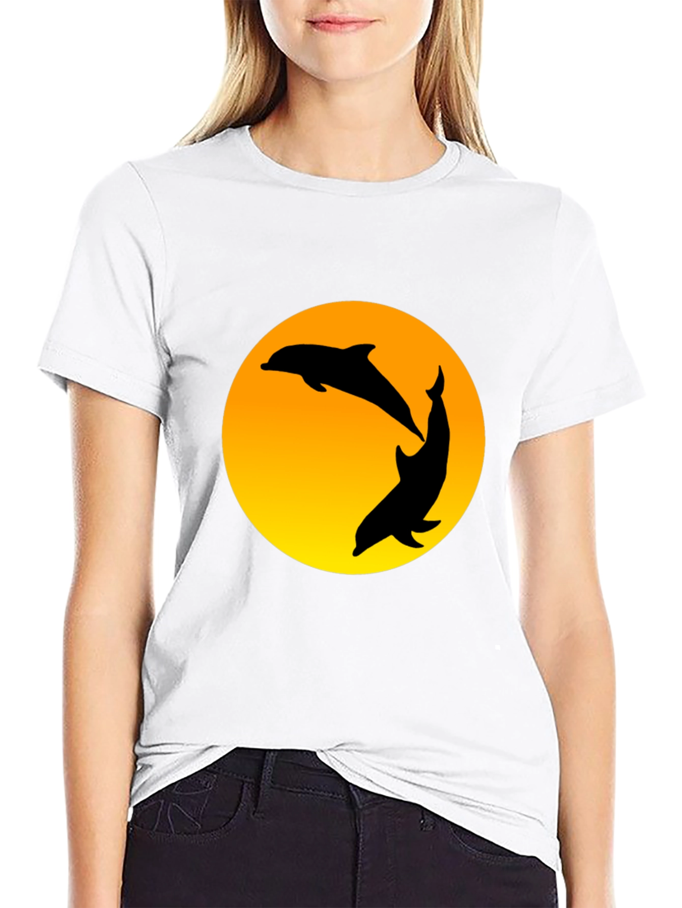 Dolphin Sunset Graphic T-Shirt - Black