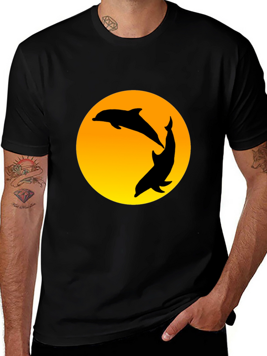 Dolphin Sunset Graphic T-Shirt - Black