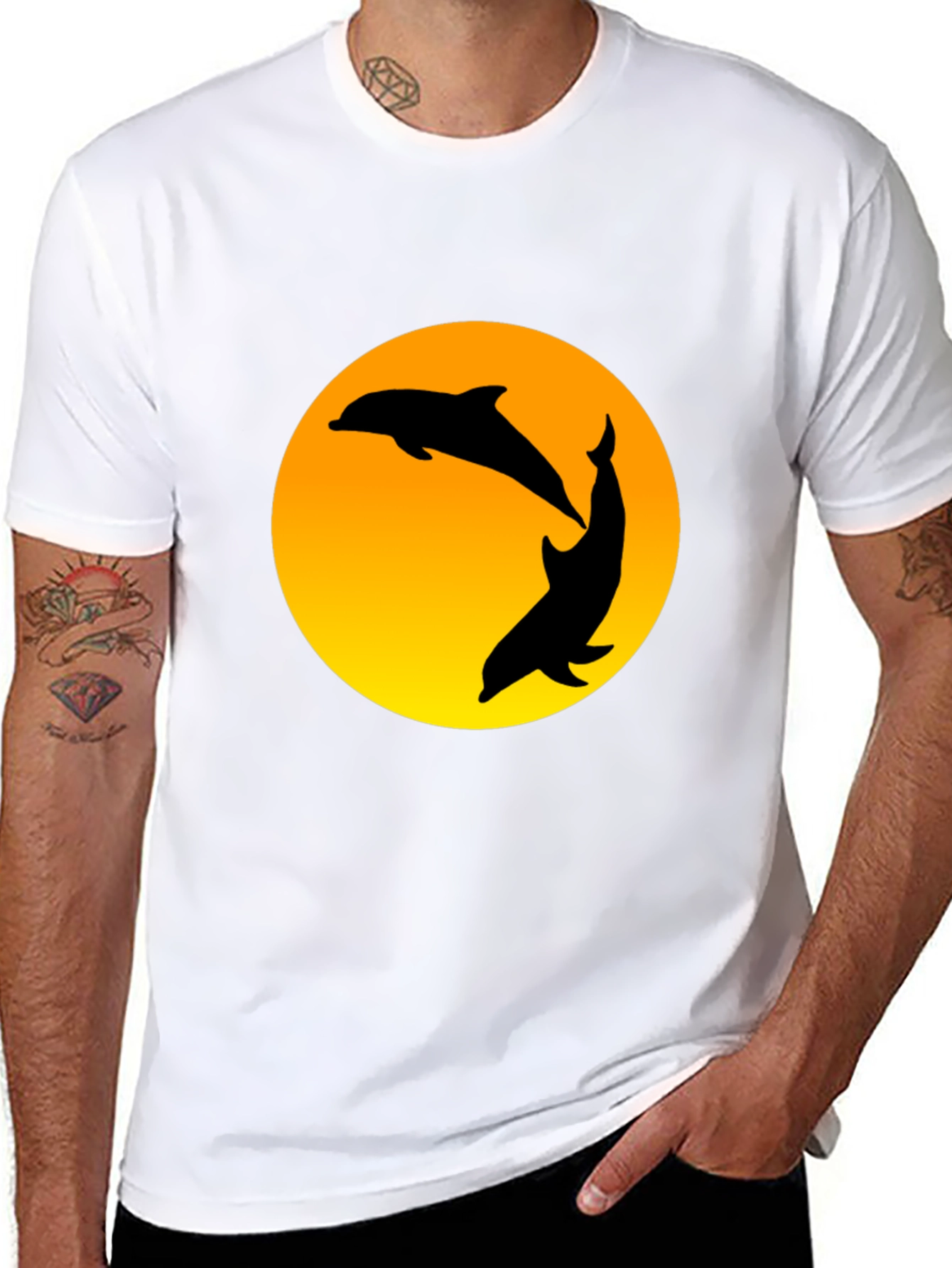 Dolphin Sunset Graphic T-Shirt - Black