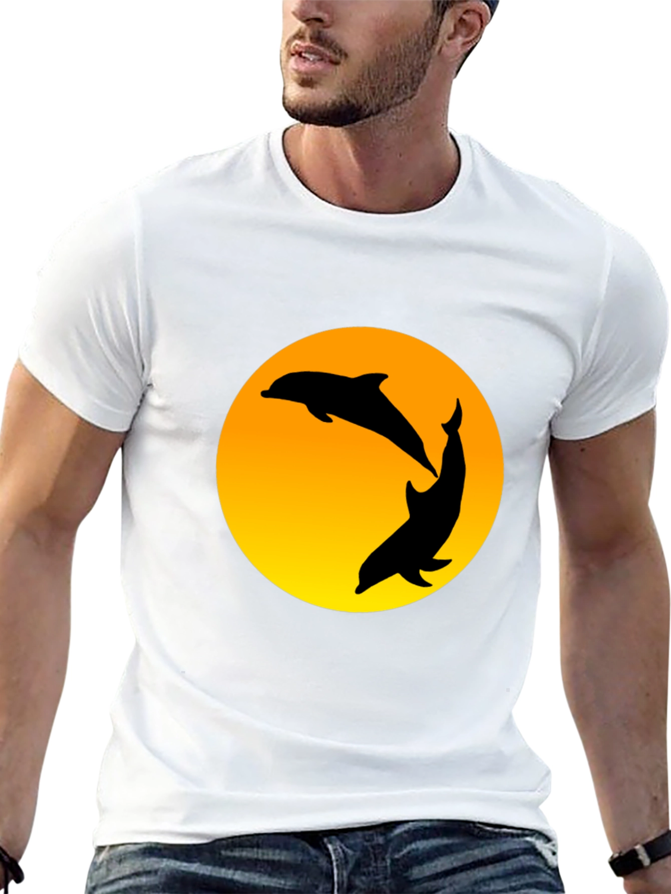 Dolphin Sunset Graphic T-Shirt - Black