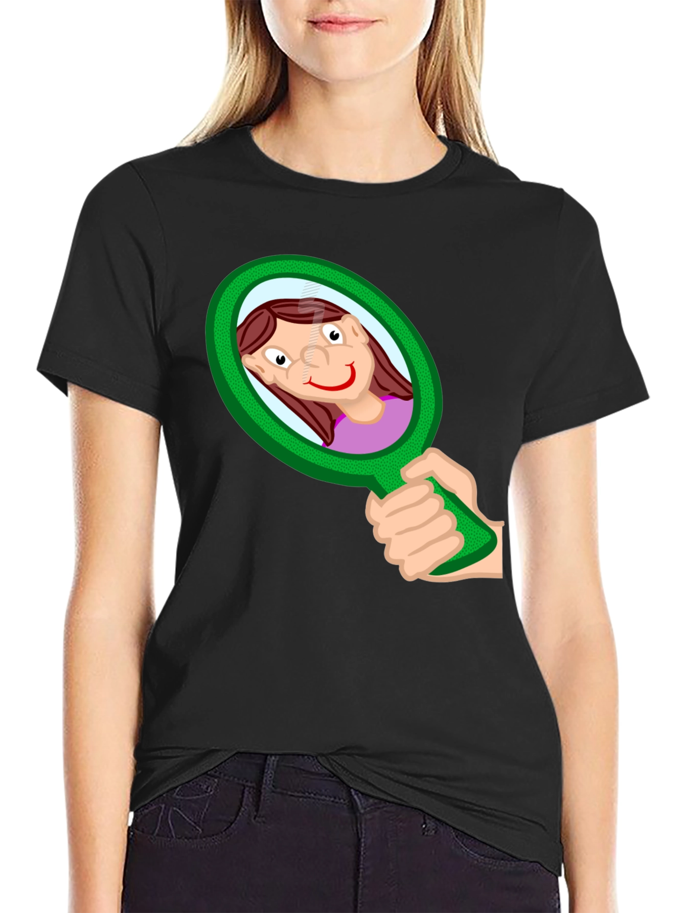 Funny Cartoon Mirror T-Shirt - Black
