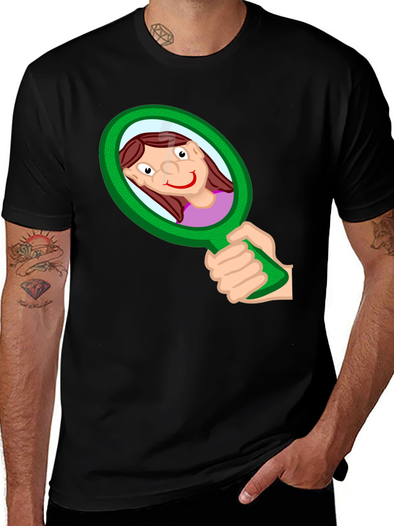 Funny Cartoon Mirror T-Shirt - Black