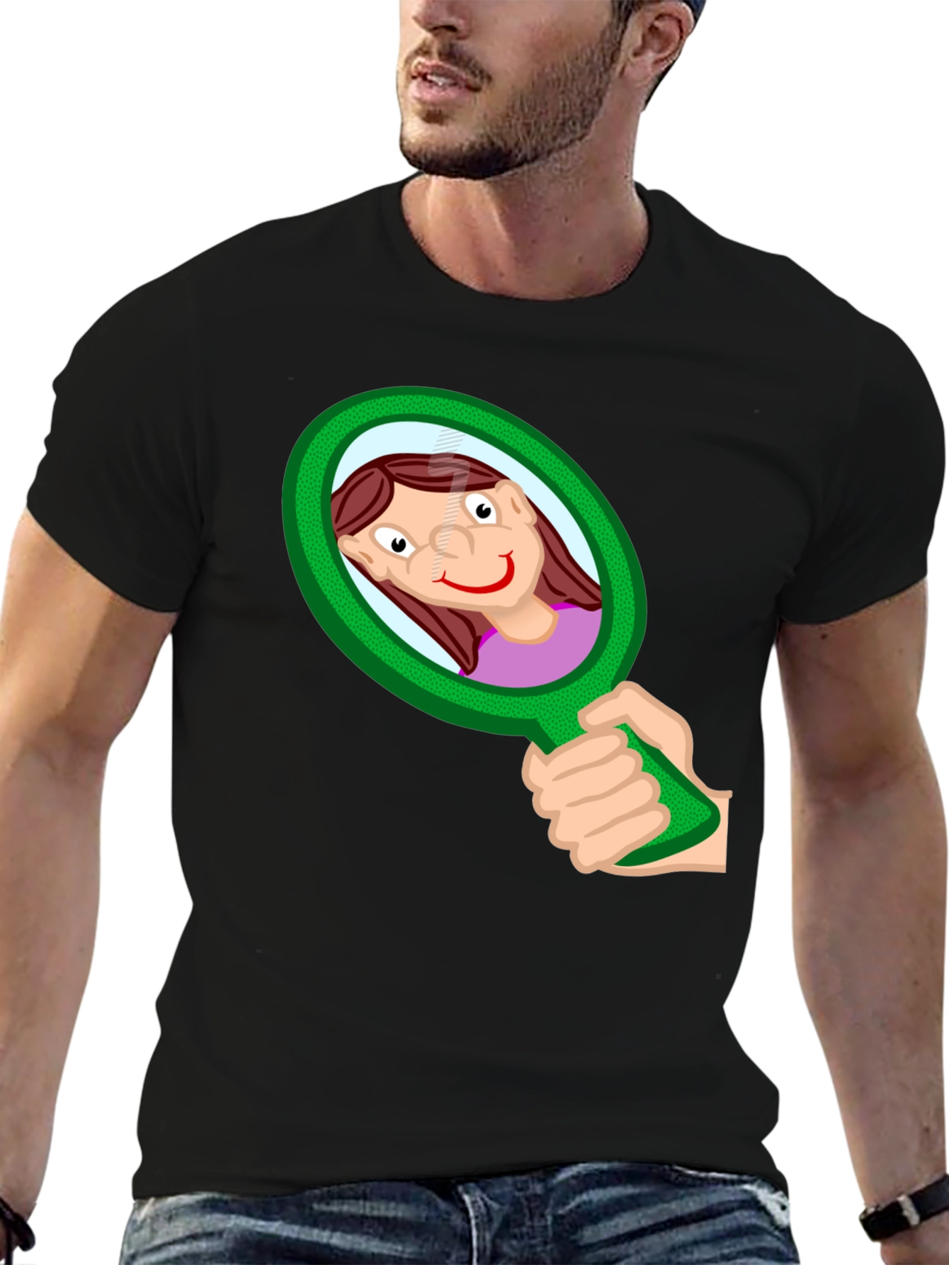 Funny Cartoon Mirror T-Shirt - Black