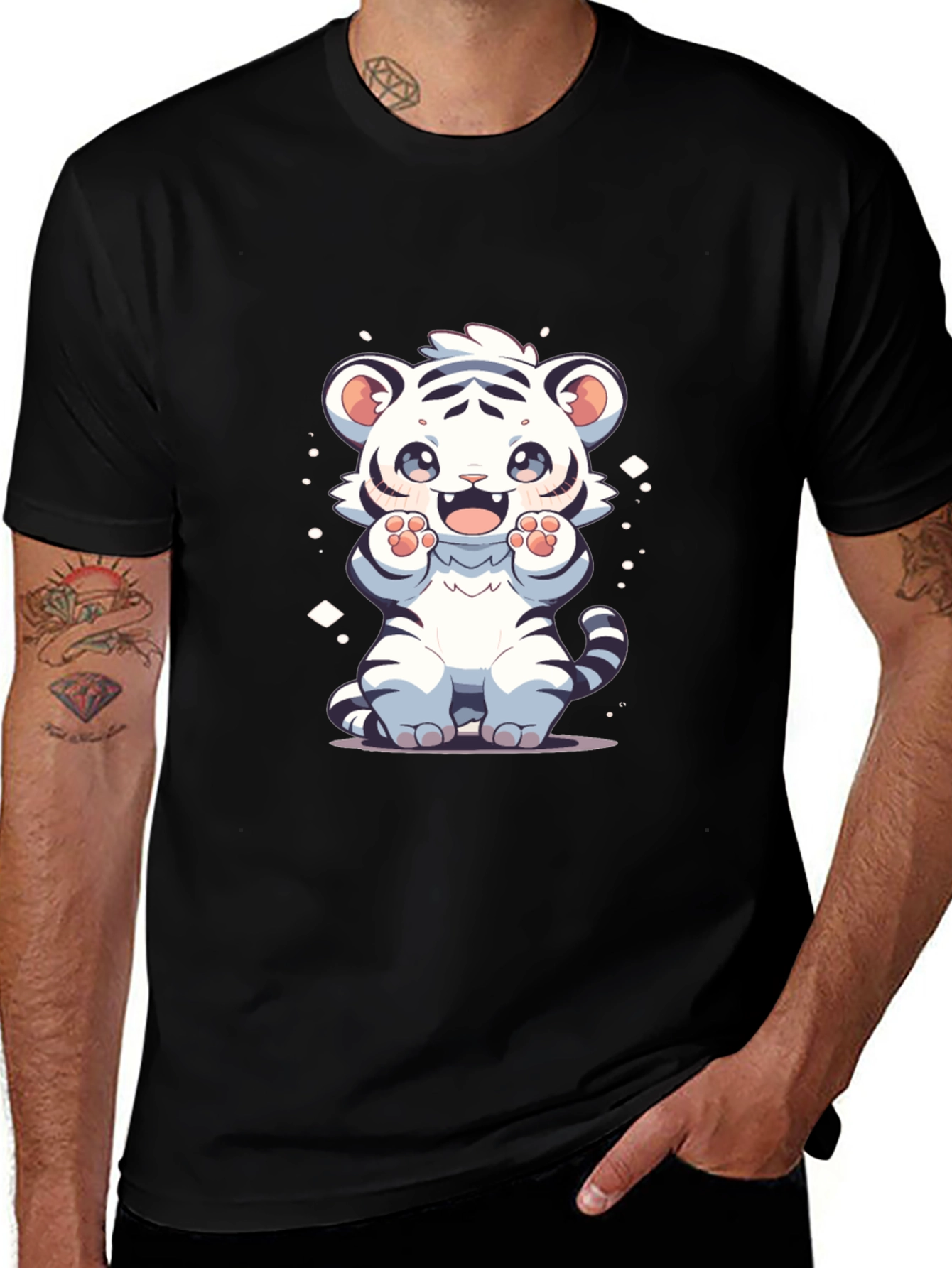 Cute White Tiger Cartoon Graphic Tee