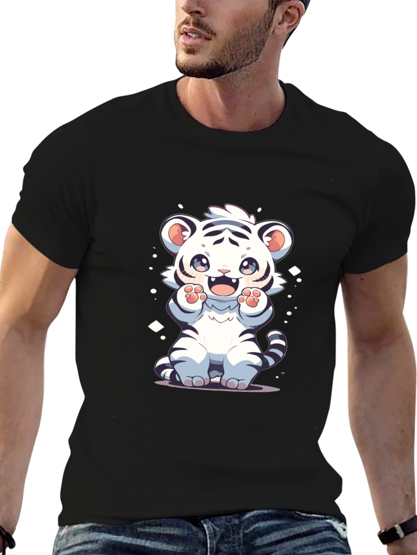 Cute White Tiger Cartoon Graphic Tee