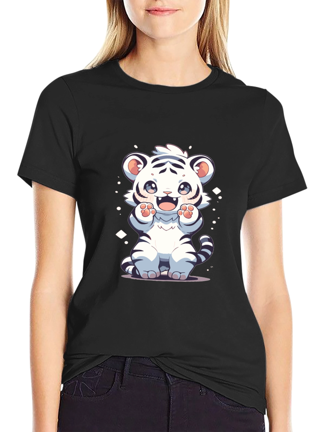 Cute White Tiger Cartoon Graphic Tee