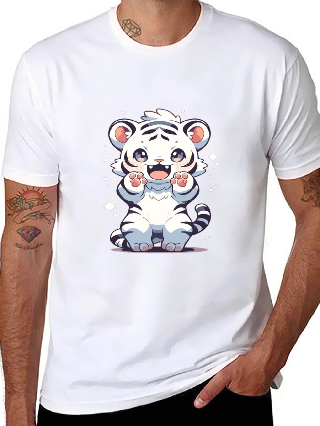 Cute White Tiger Cartoon Graphic Tee