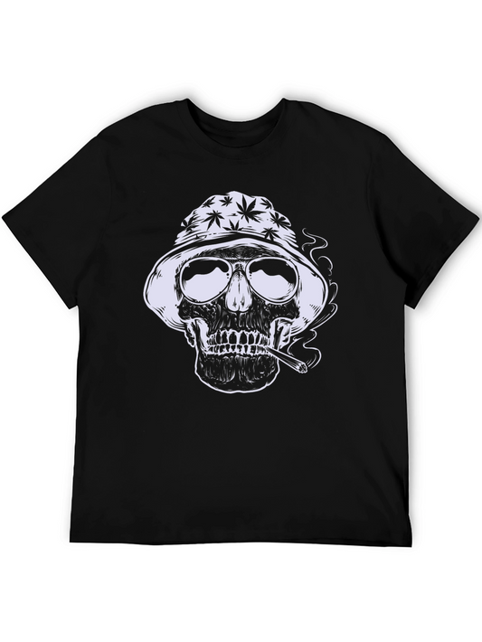 Skull Smoking Weed Graphic Tee - Black