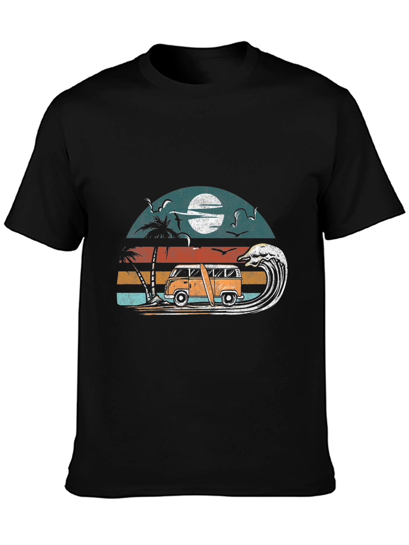 Retro Surf Van Tee - Black Cotton Graphic T-Shirt