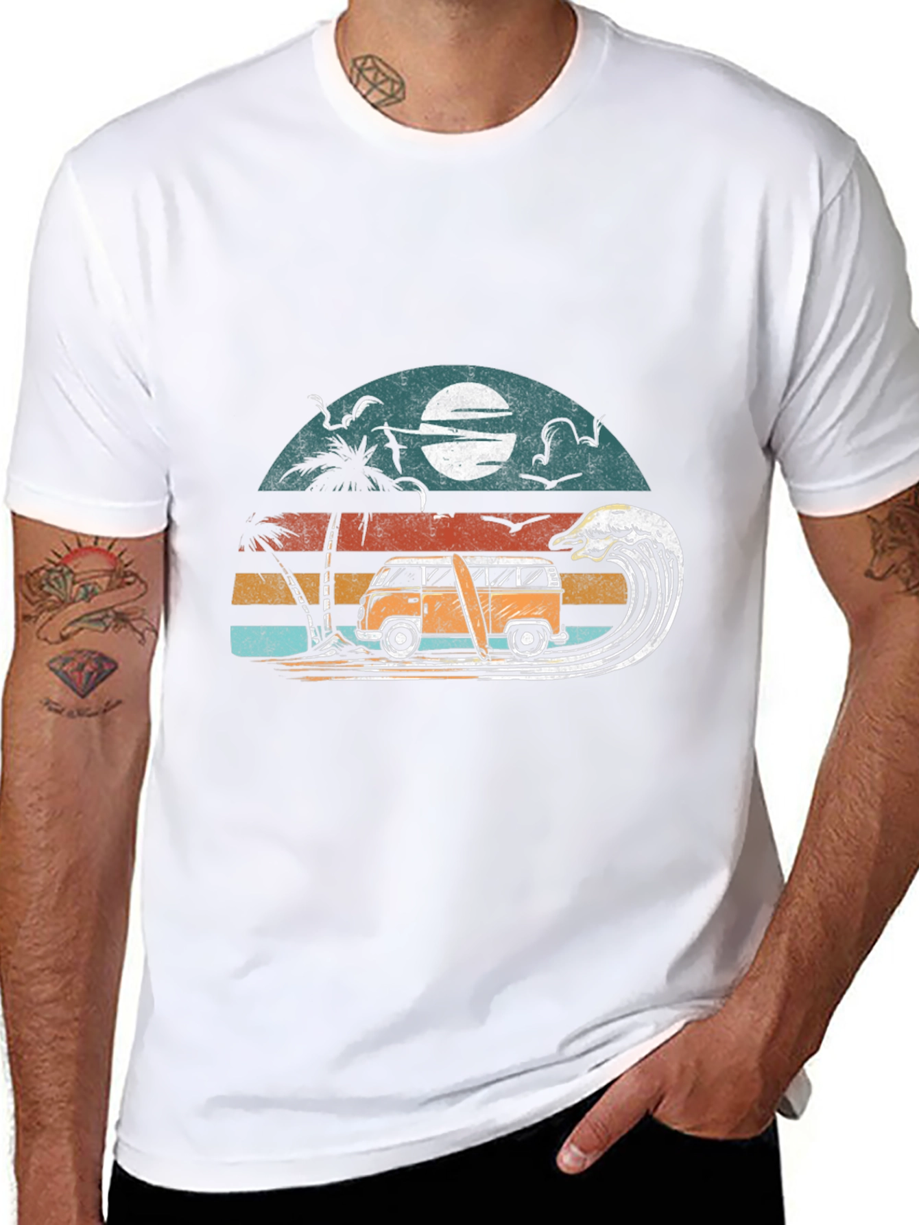 Retro Surf Van Tee - Black Cotton Graphic T-Shirt