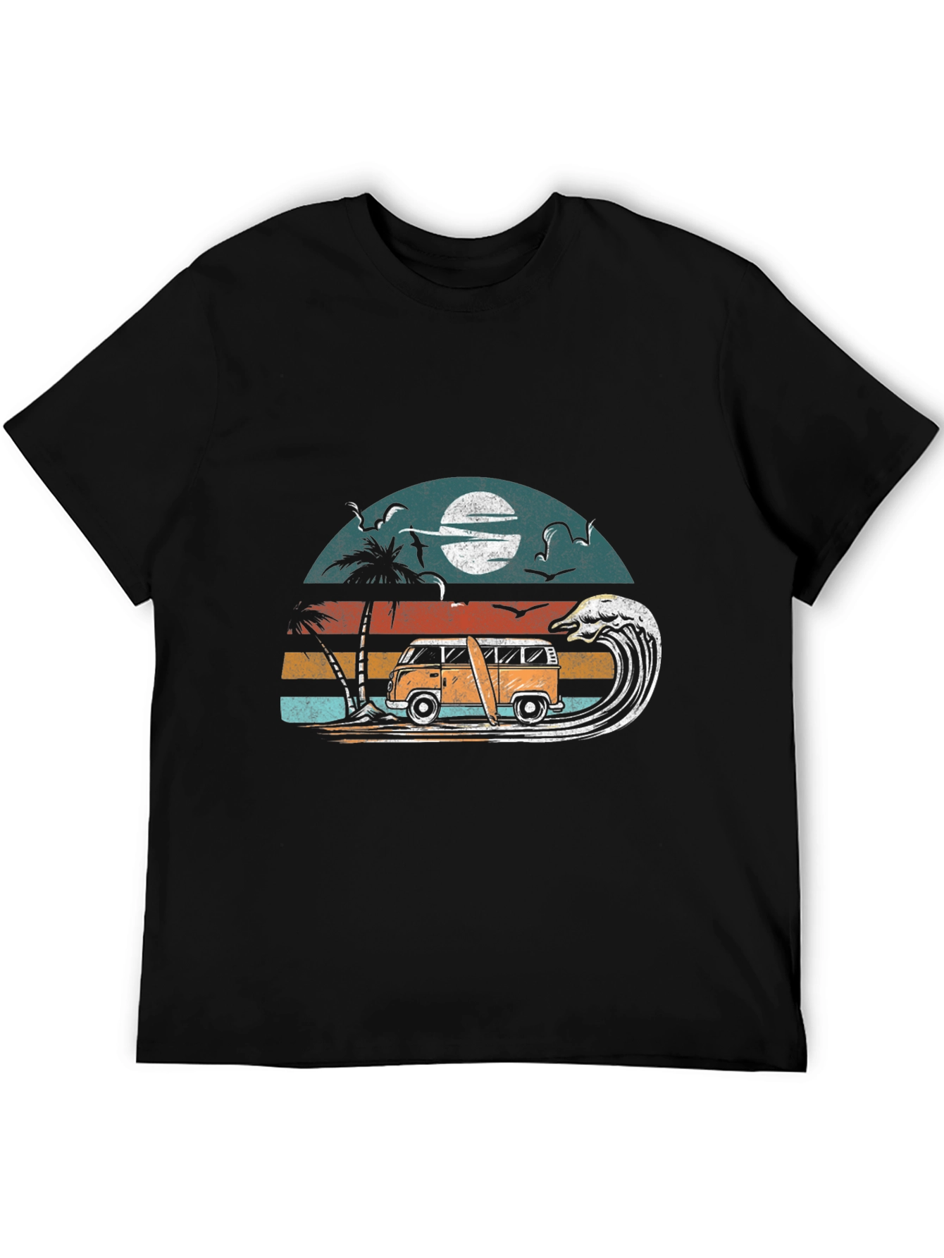 Retro Surf Van Tee - Black Cotton Graphic T-Shirt