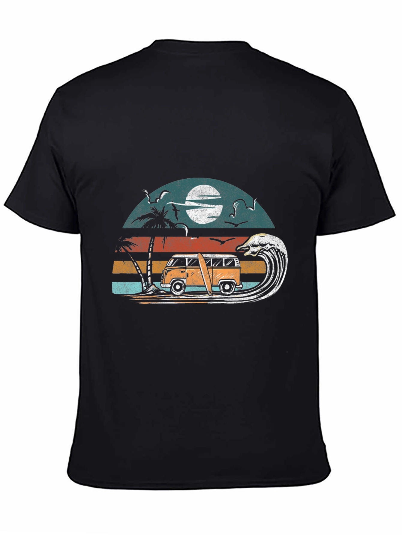 Retro Surf Van Tee - Black Cotton Graphic T-Shirt