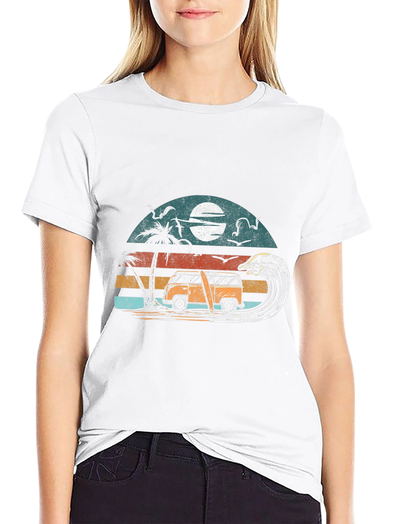 Retro Surf Van Tee - Black Cotton Graphic T-Shirt