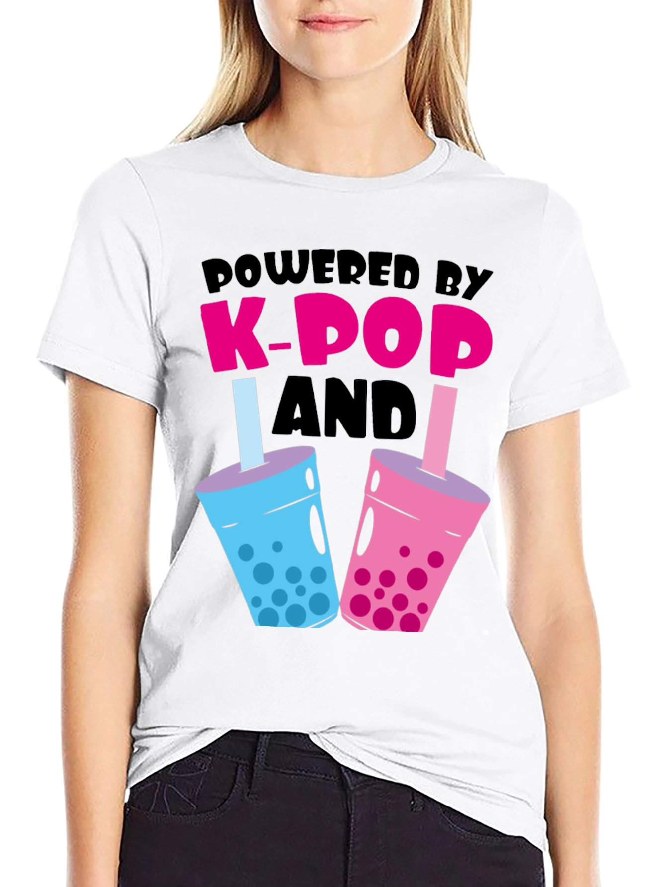 Powered by K-Pop and Boba Black T-Shirt