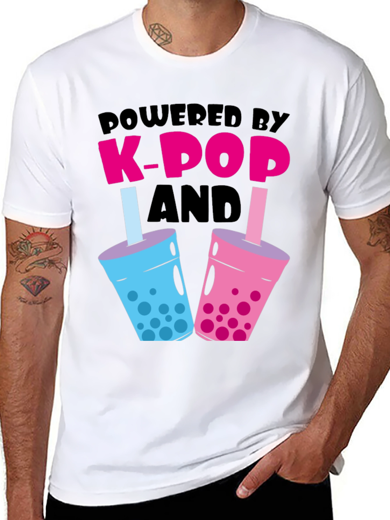 Powered by K-Pop and Boba Black T-Shirt