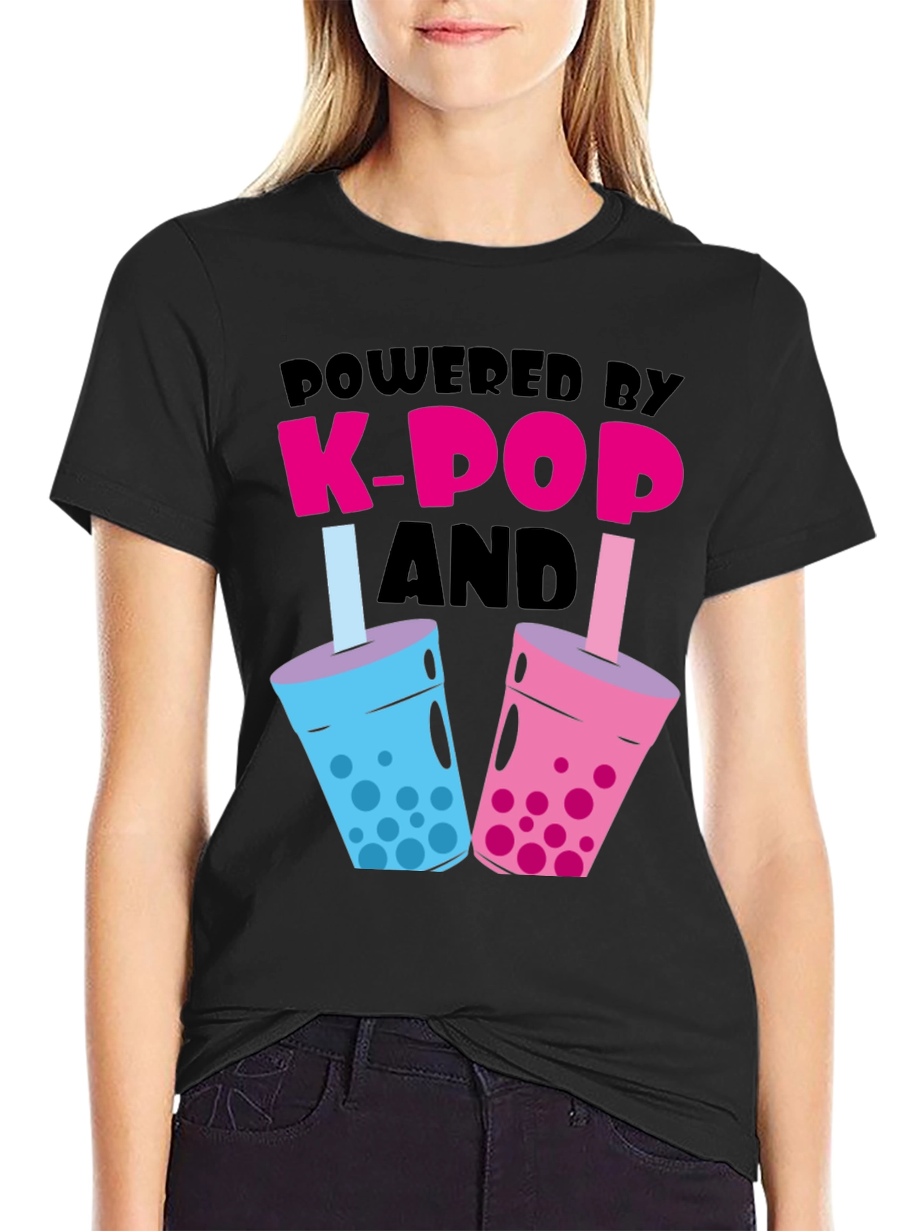 Powered by K-Pop and Boba Black T-Shirt