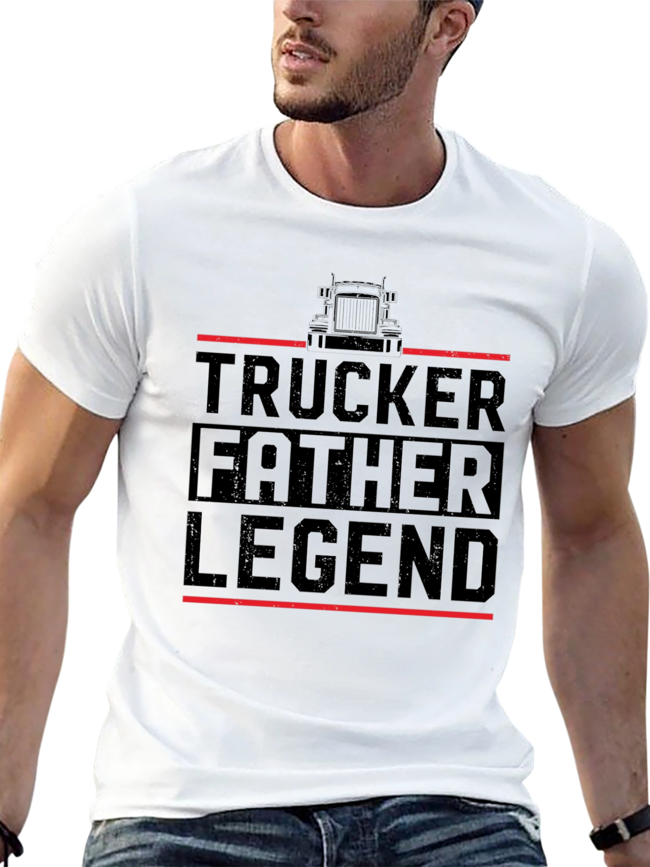 Trucker Father Legend T-Shirt - Black Graphic Tee