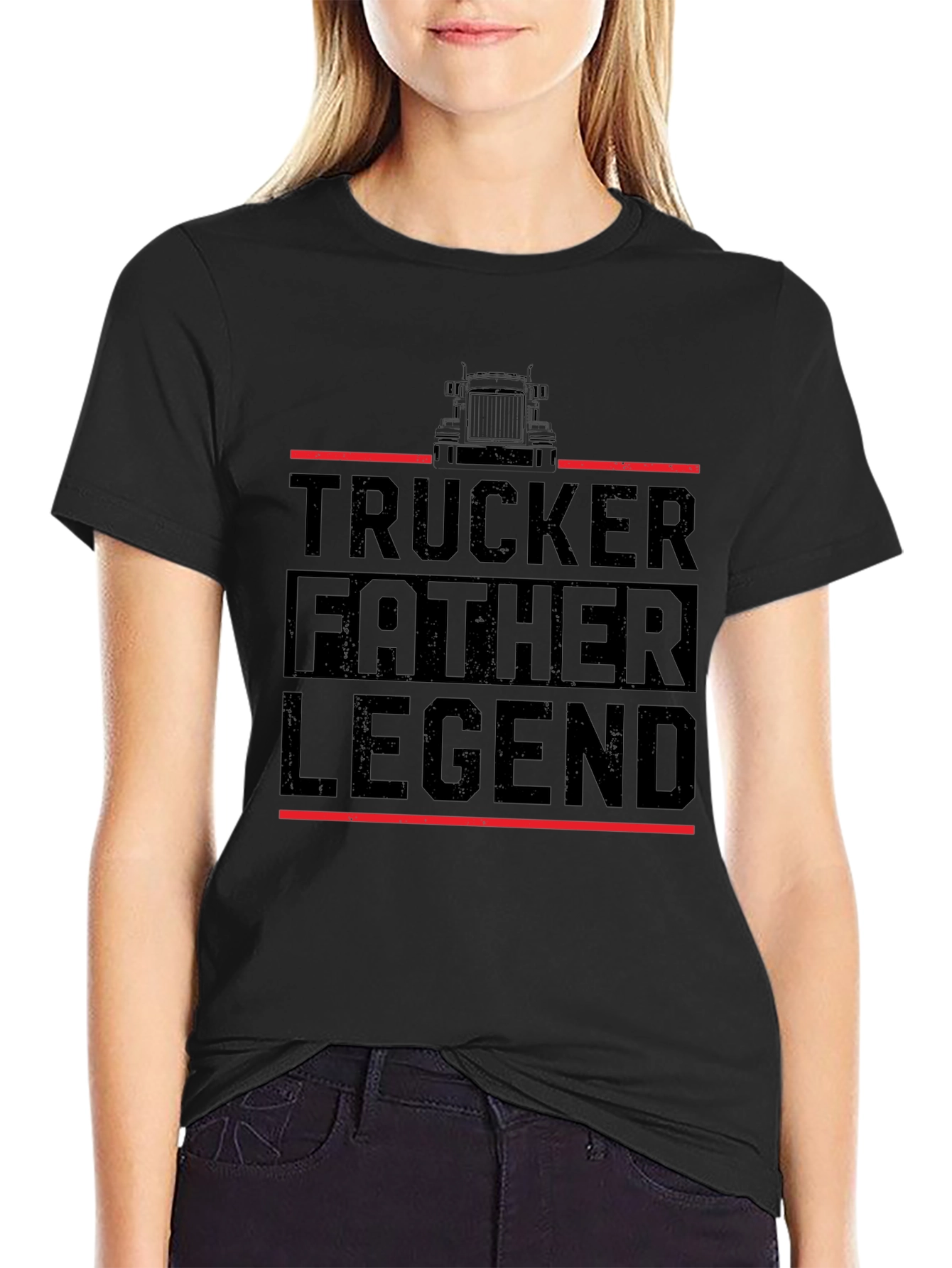 Trucker Father Legend T-Shirt - Black Graphic Tee