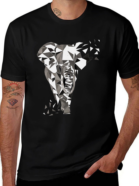 Geometric Elephant Graphic Tee - Modern Black T-Shirt