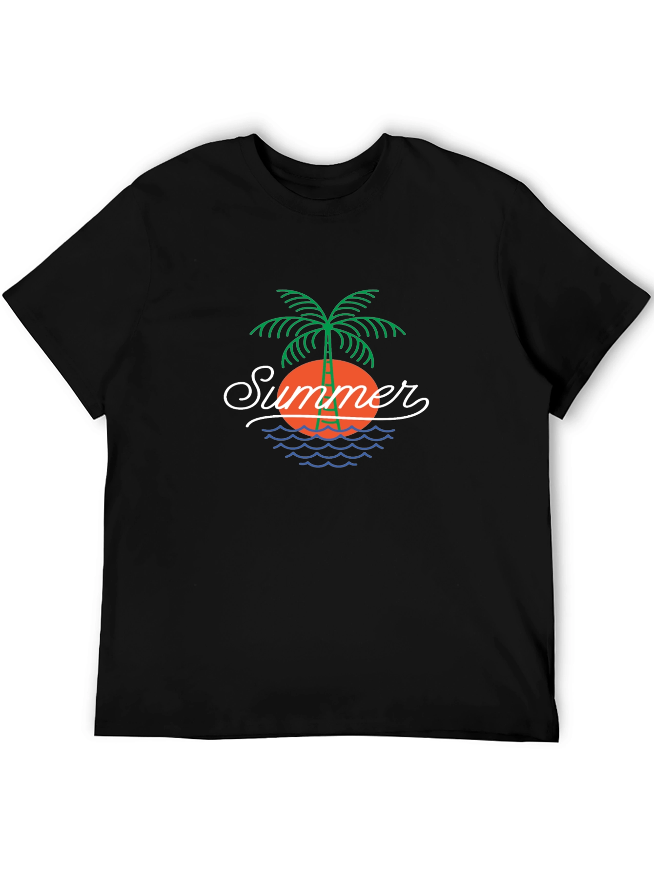 Summer Palm Tree Graphic Black T-Shirt