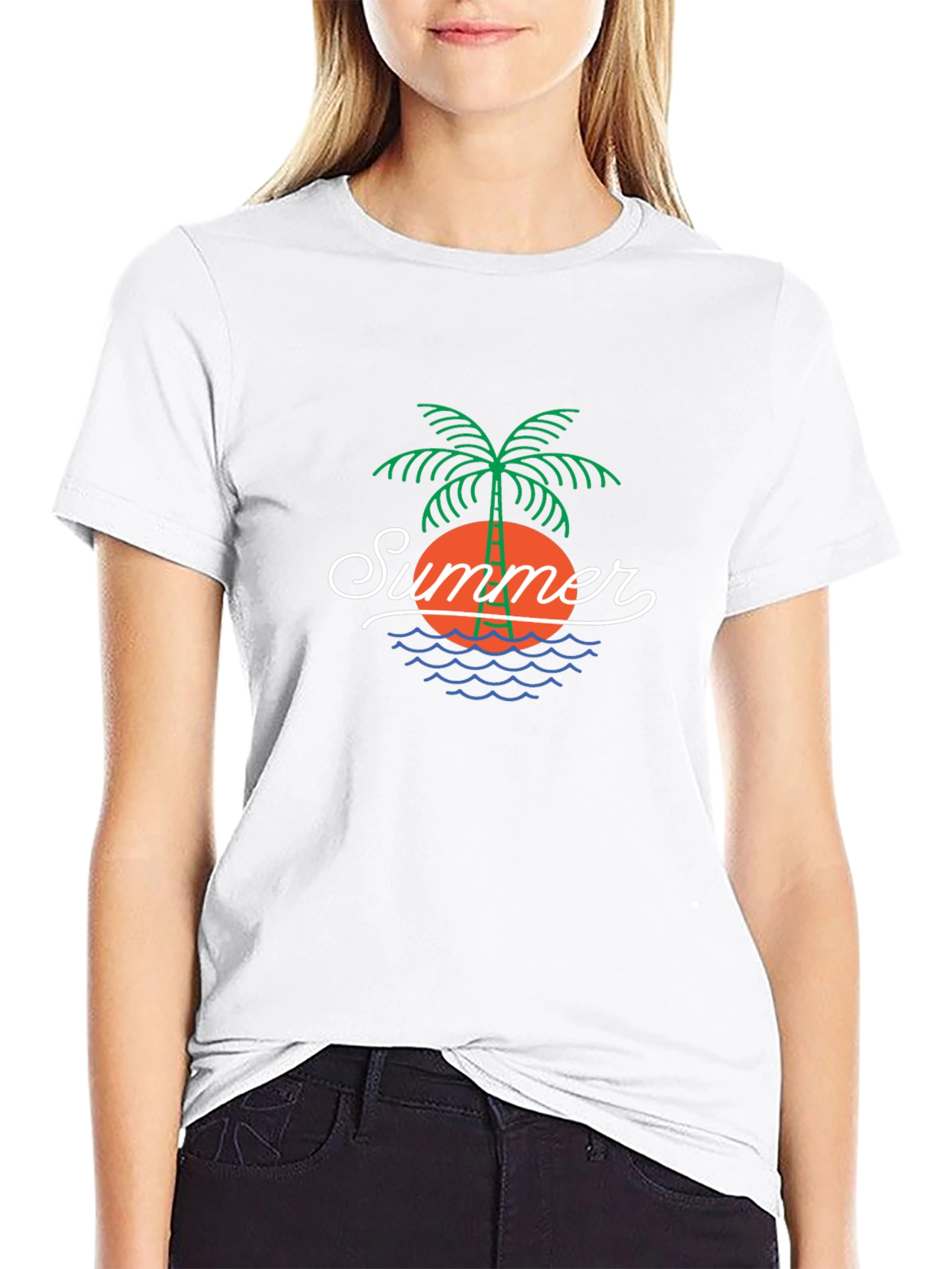 Summer Palm Tree Graphic Black T-Shirt