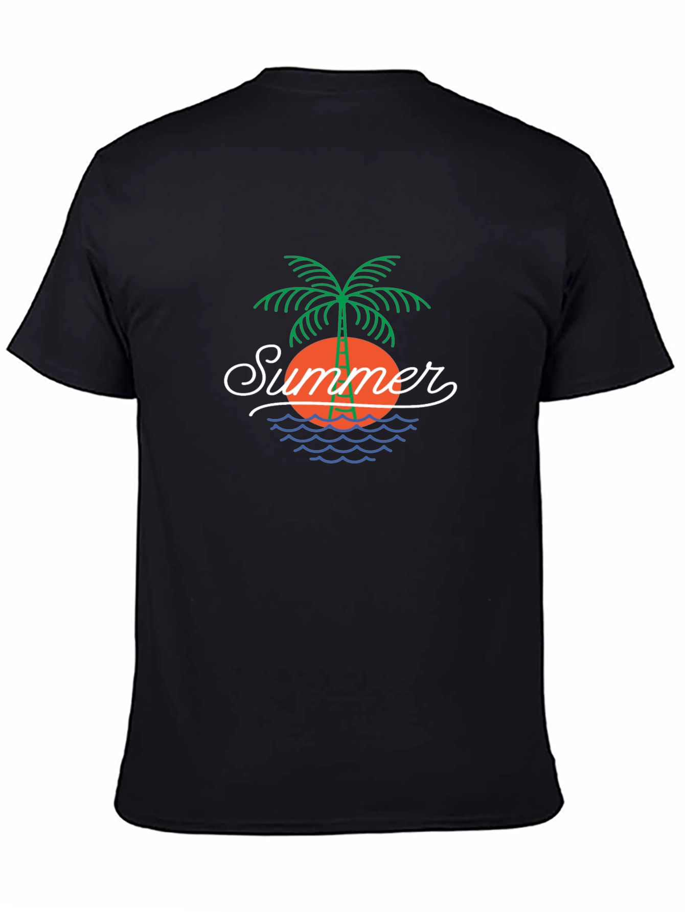 Summer Palm Tree Graphic Black T-Shirt