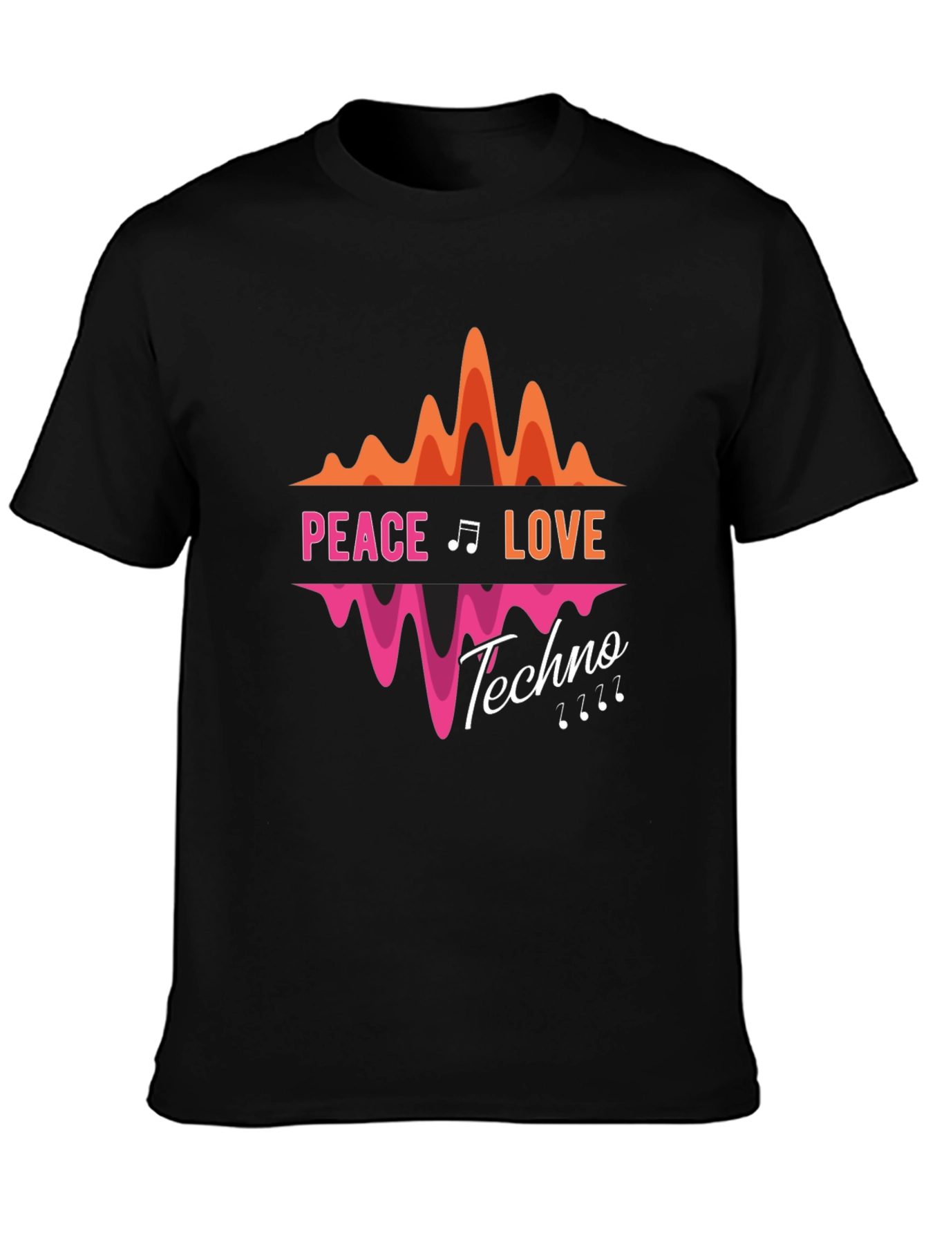 Peace Love Techno Black Graphic T-Shirt