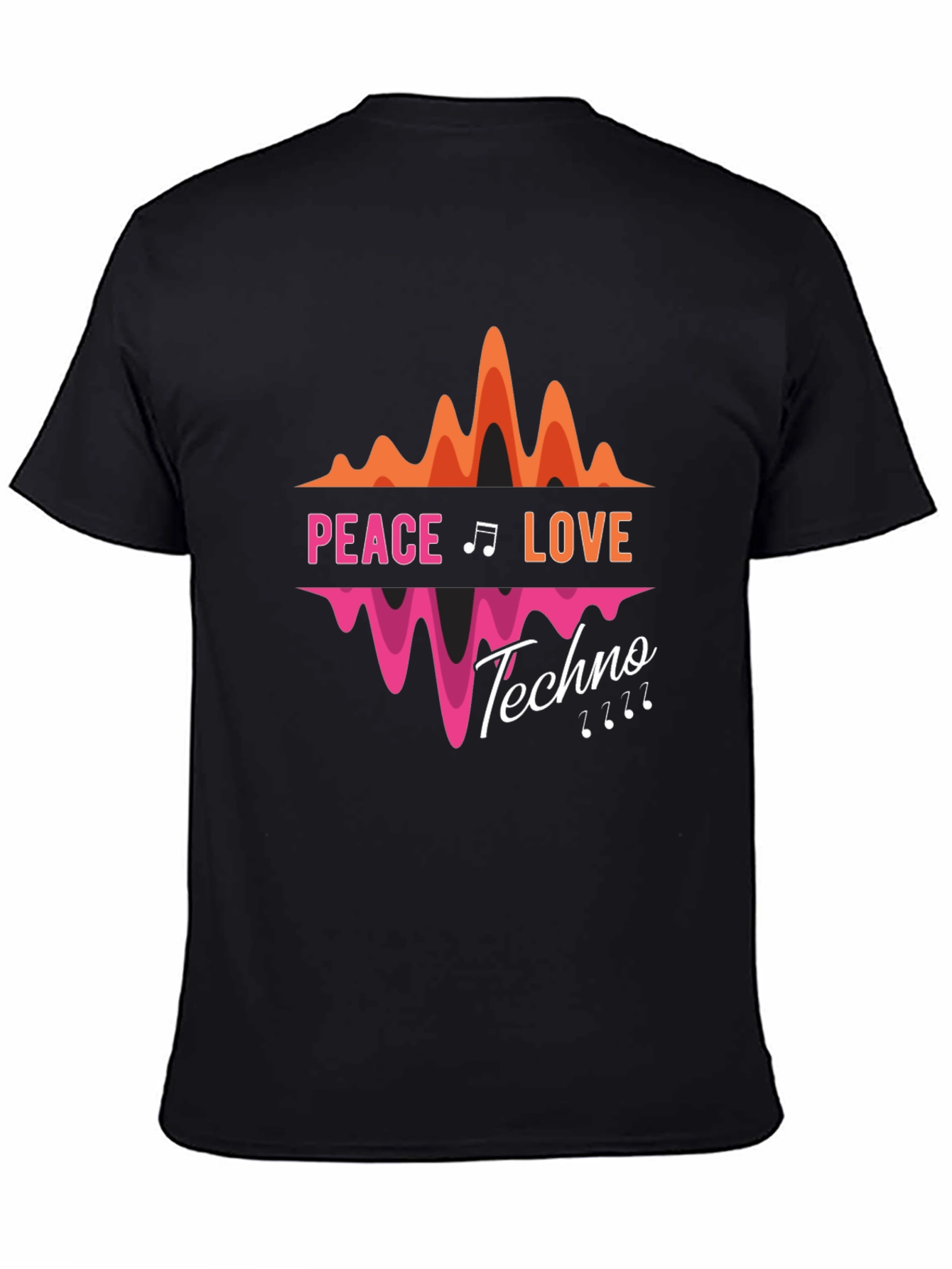 Peace Love Techno Black Graphic T-Shirt