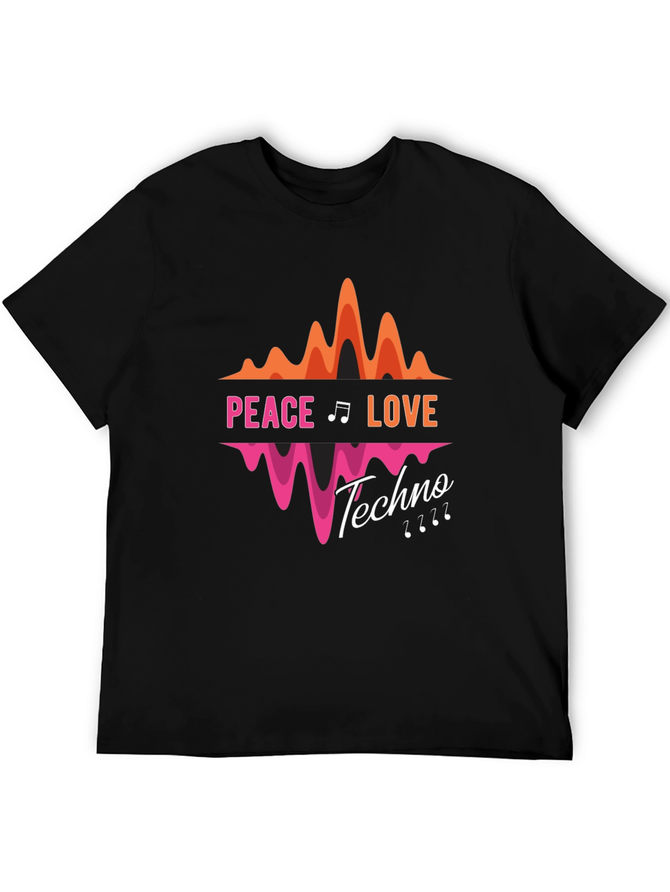 Peace Love Techno Black Graphic T-Shirt
