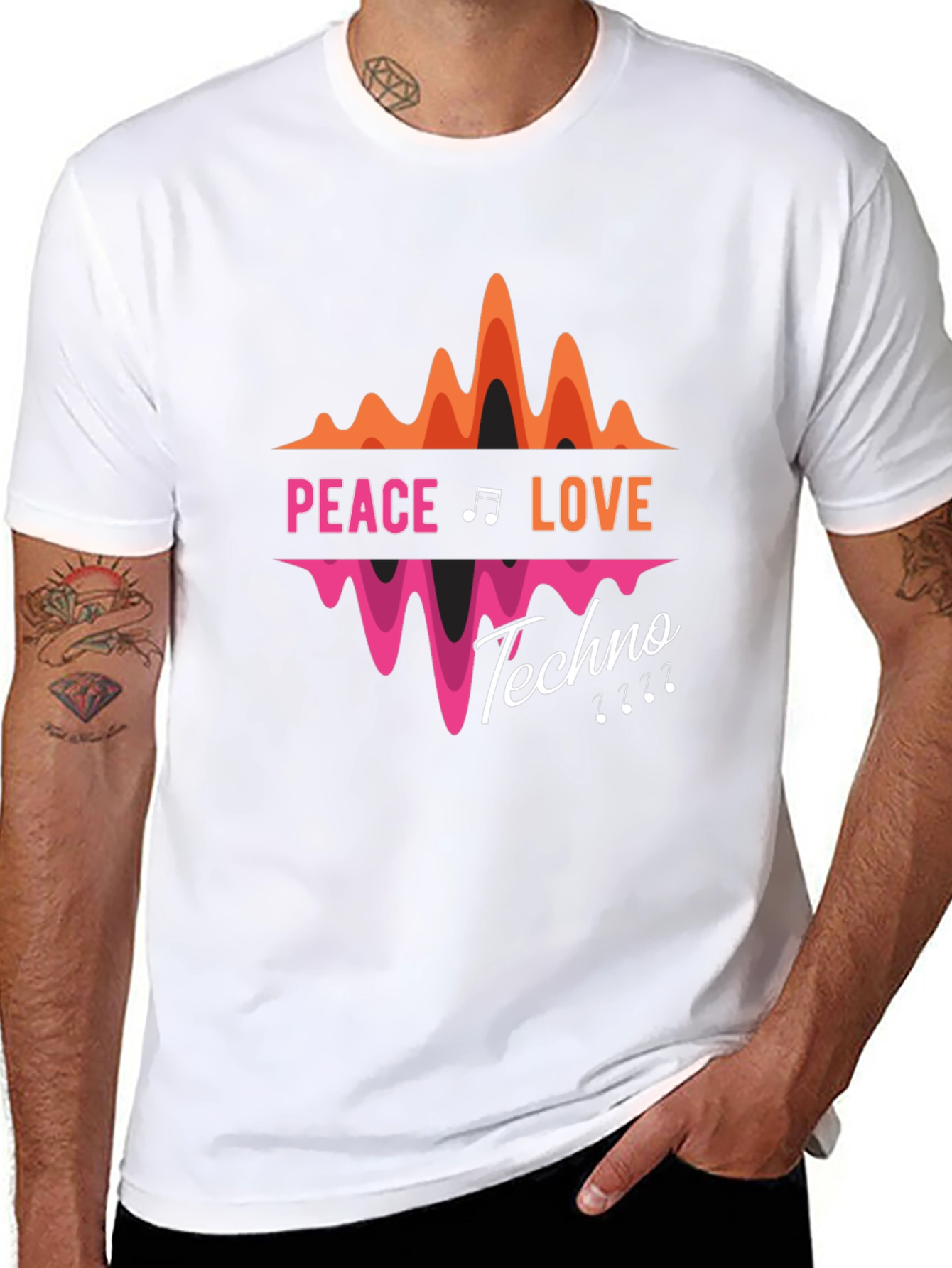 Peace Love Techno Black Graphic T-Shirt