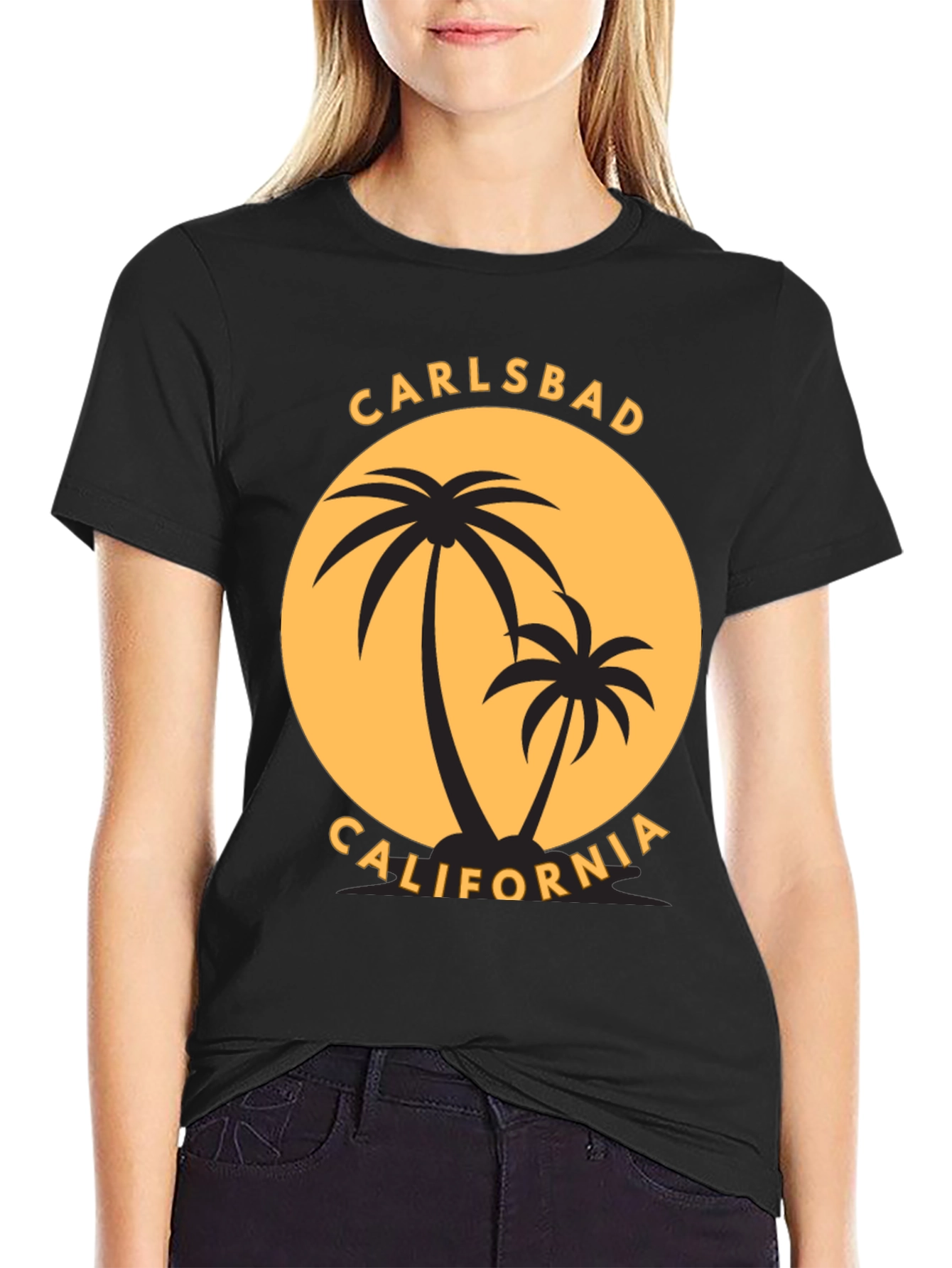 Carlsbad California Palm Tree Black T-Shirt