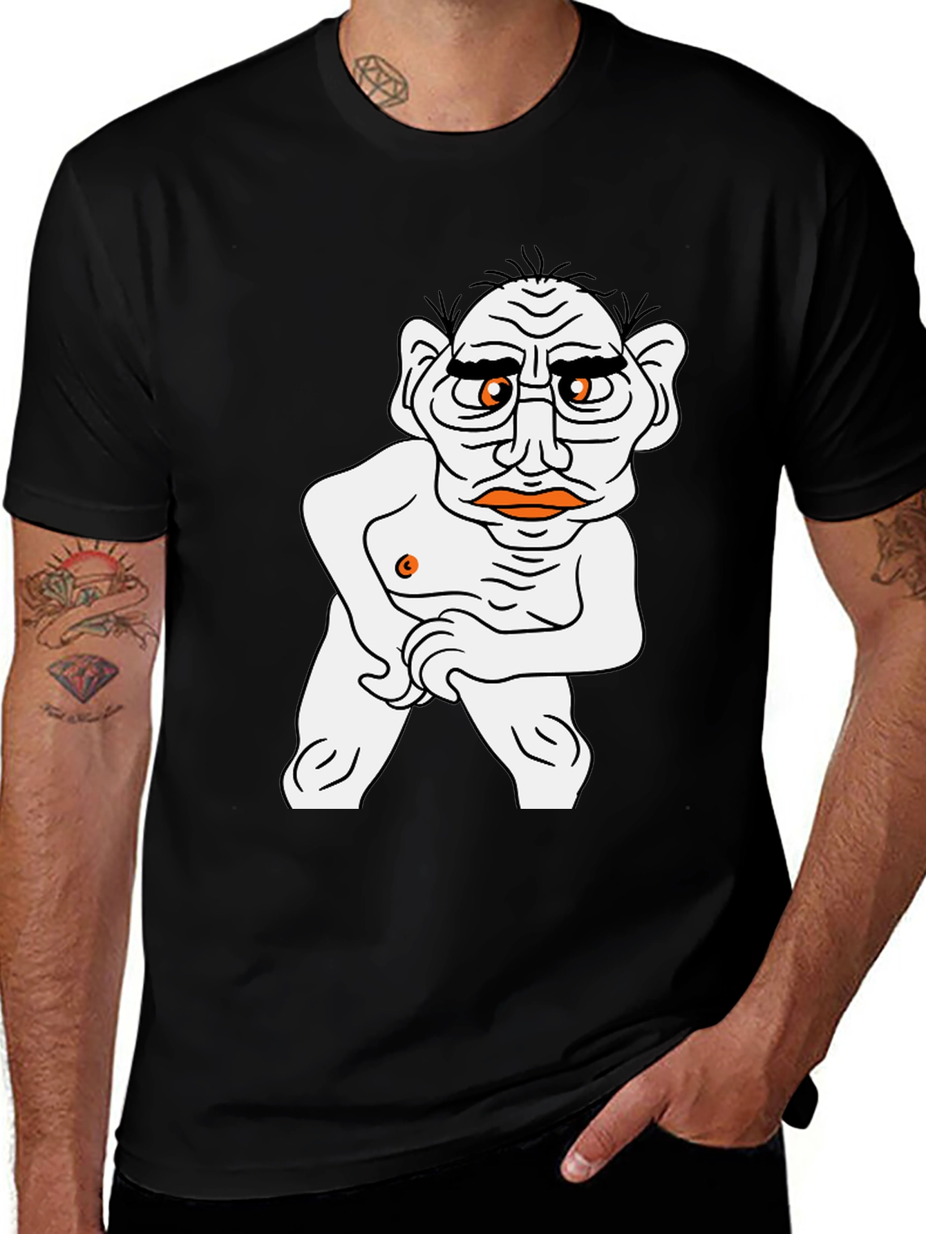 Black T-Shirt with Cartoon Man Graphic