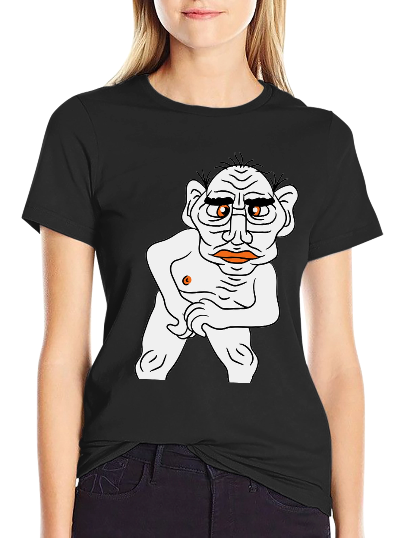 Black T-Shirt with Cartoon Man Graphic