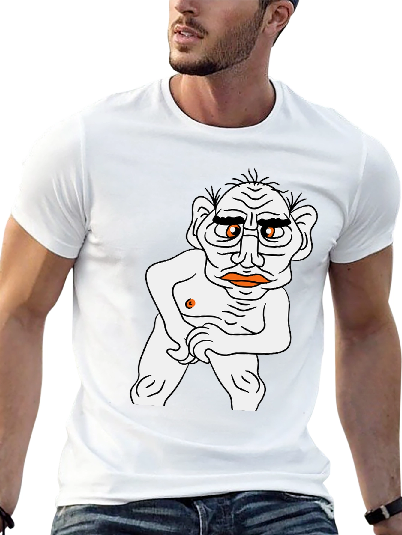 Black T-Shirt with Cartoon Man Graphic