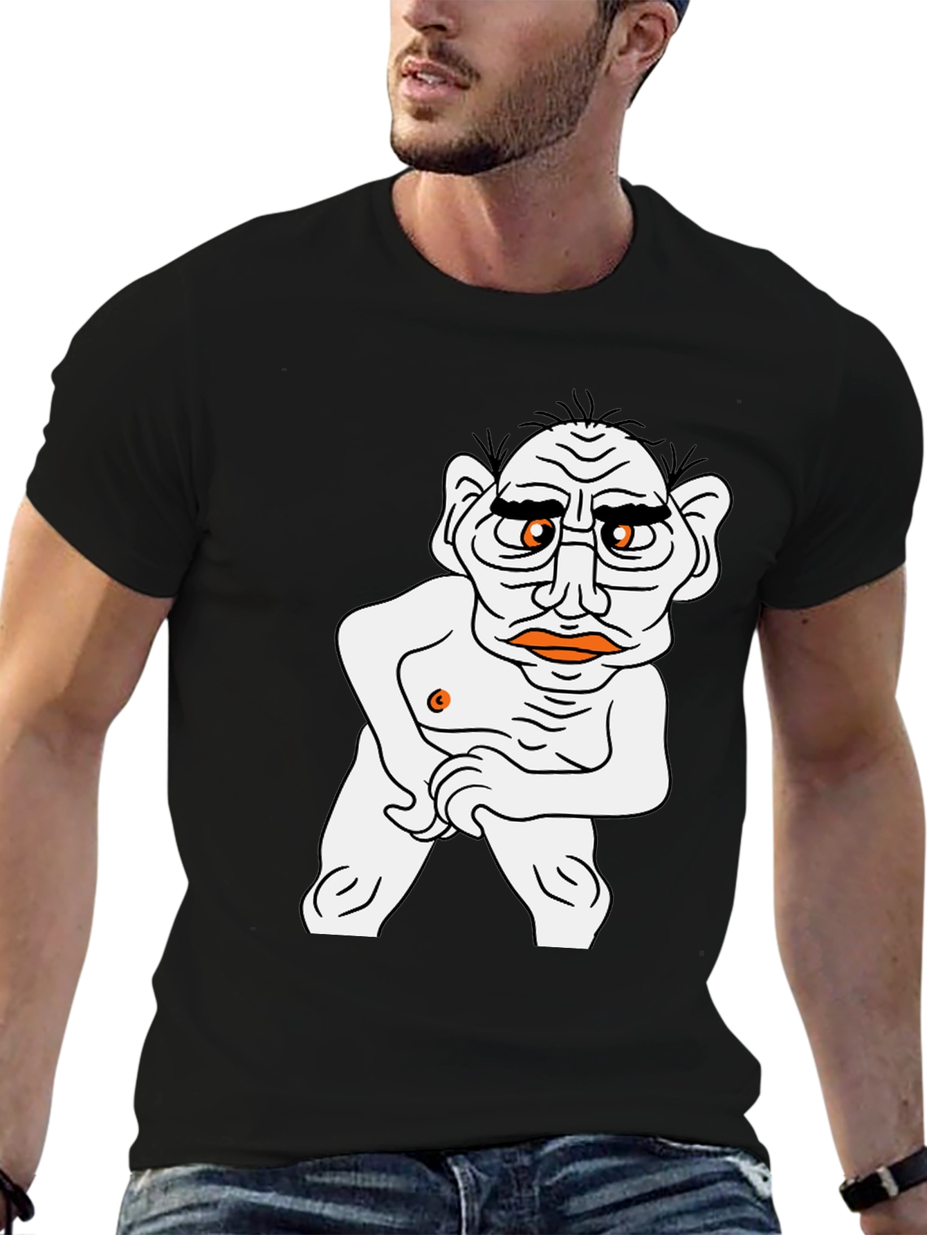 Black T-Shirt with Cartoon Man Graphic