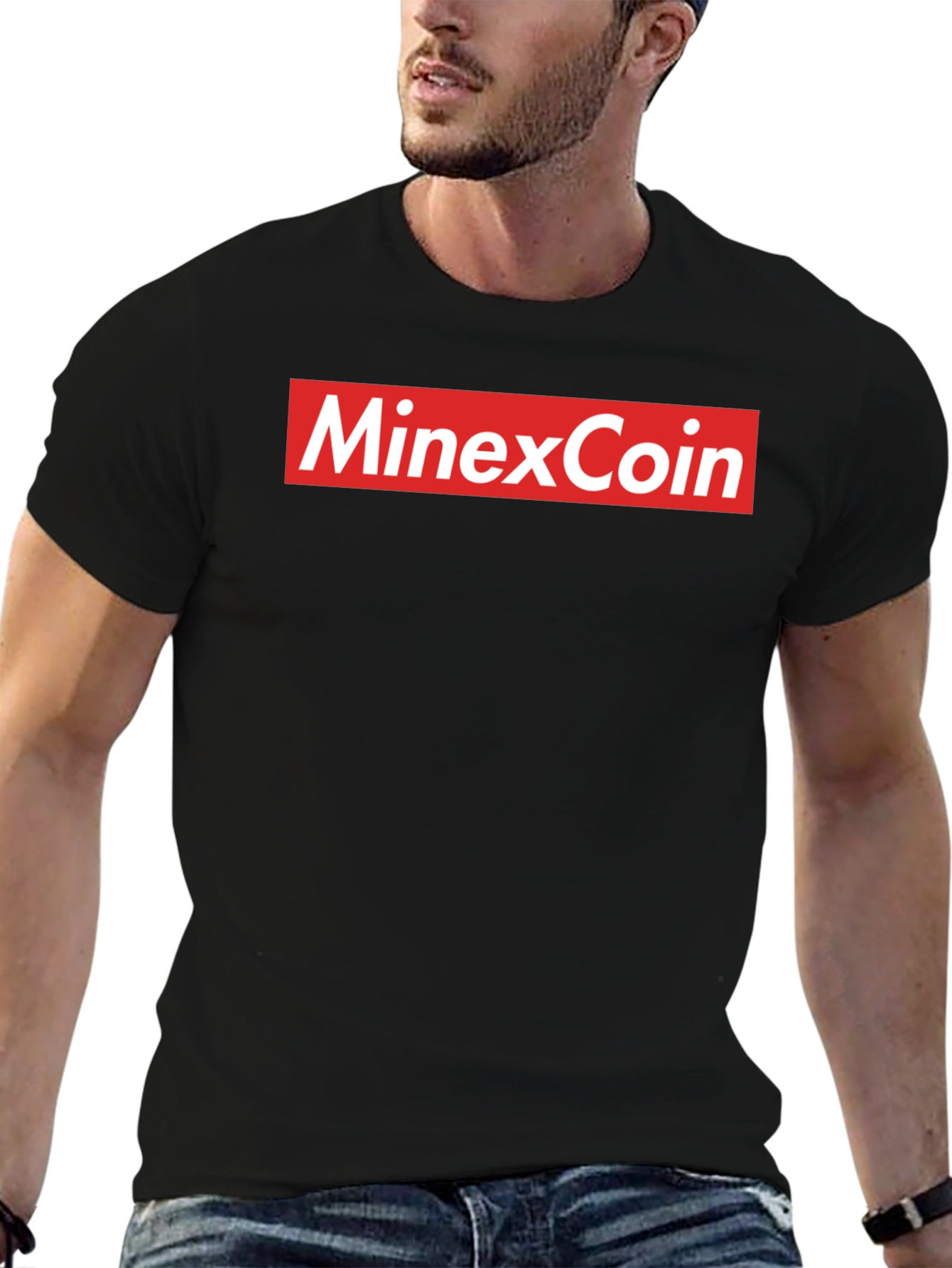 MinexCoin Red Box Logo Black T-Shirt