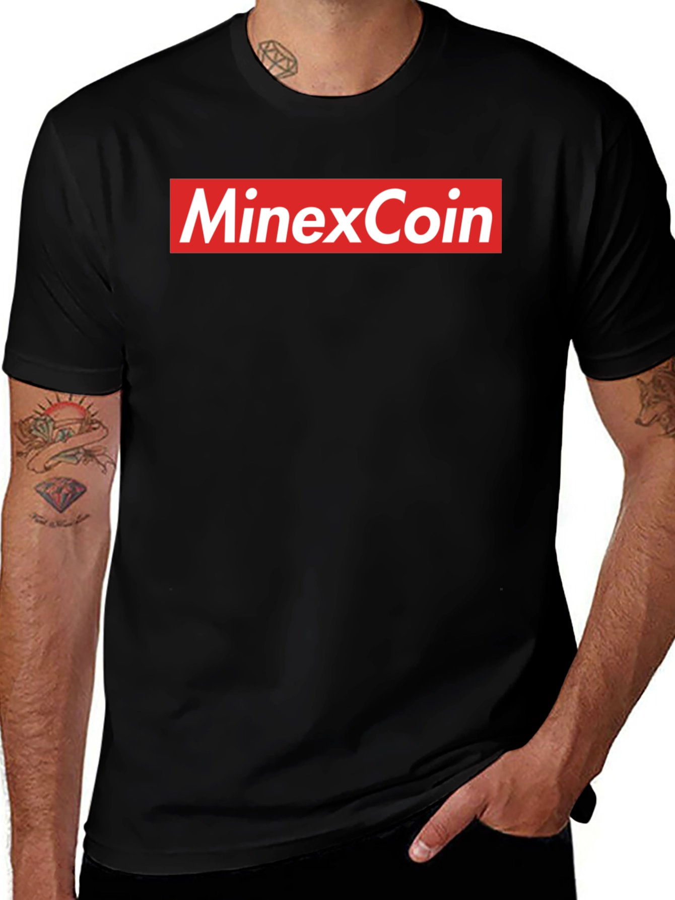 MinexCoin Red Box Logo Black T-Shirt